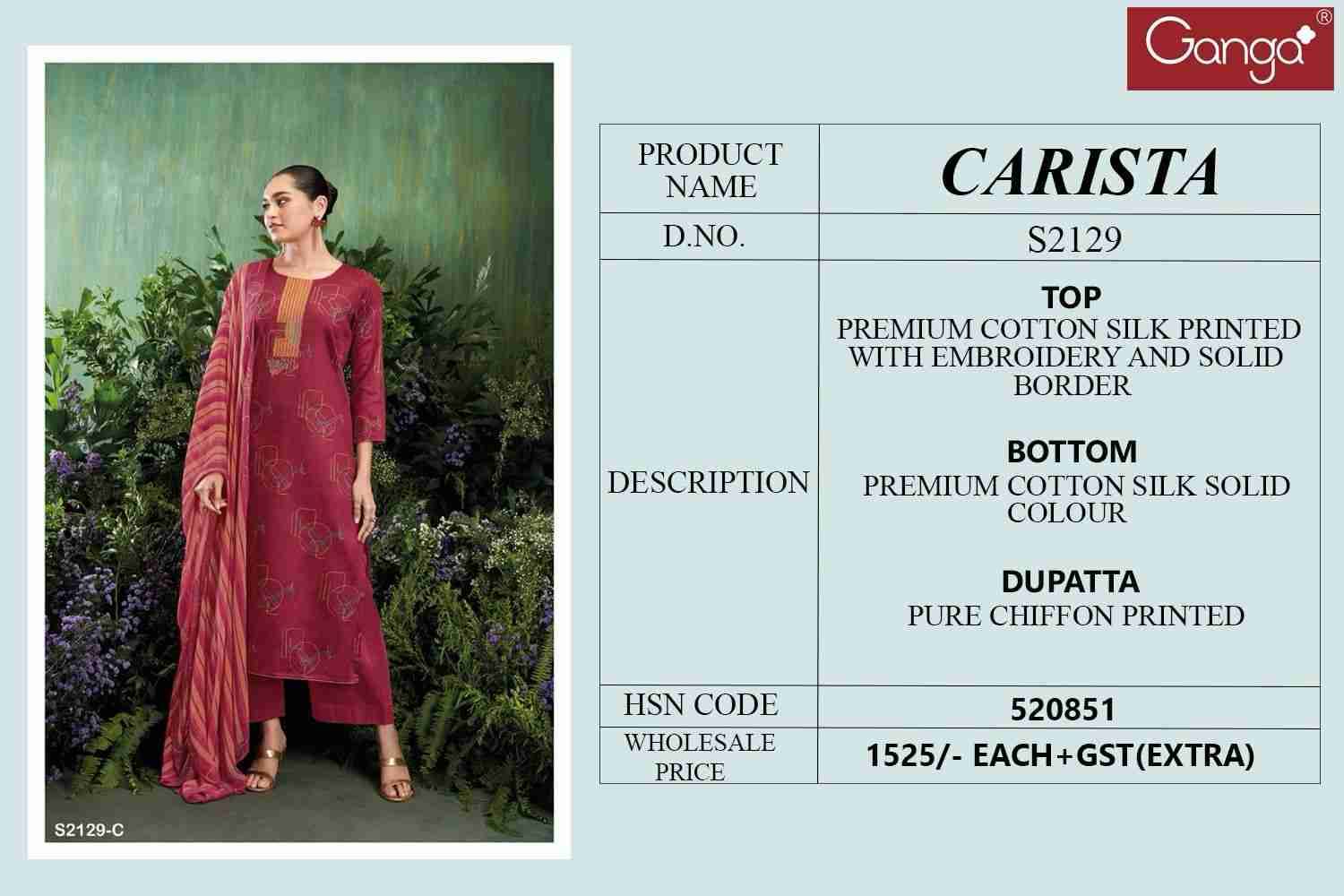 Carista-2129 By Ganga Fashion 2129-A To 2129-D Series Beautiful Festive Suits Colorful Stylish Fancy Casual Wear & Ethnic Wear Premium Cotton Silk Dresses At Wholesale Price