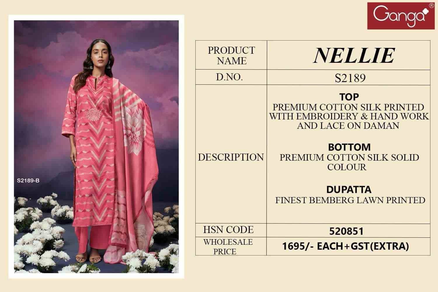 Nellie-2189 By Ganga Fashion 2189-A To 2189-D Series Beautiful Festive Suits Colorful Stylish Fancy Casual Wear & Ethnic Wear Premium Cotton Silk Dresses At Wholesale Price