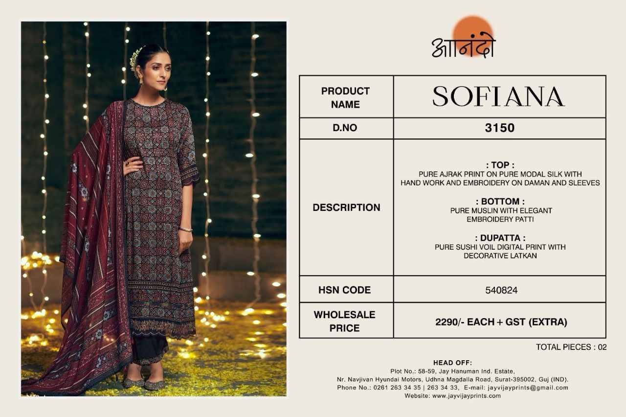 Sofiana-3150 By Anando 3150-A To 3150-B Series Designer Pakistani Suits Beautiful Stylish Fancy Colorful Party Wear & Occasional Wear Pure Modal Silk Dresses At Wholesale Price