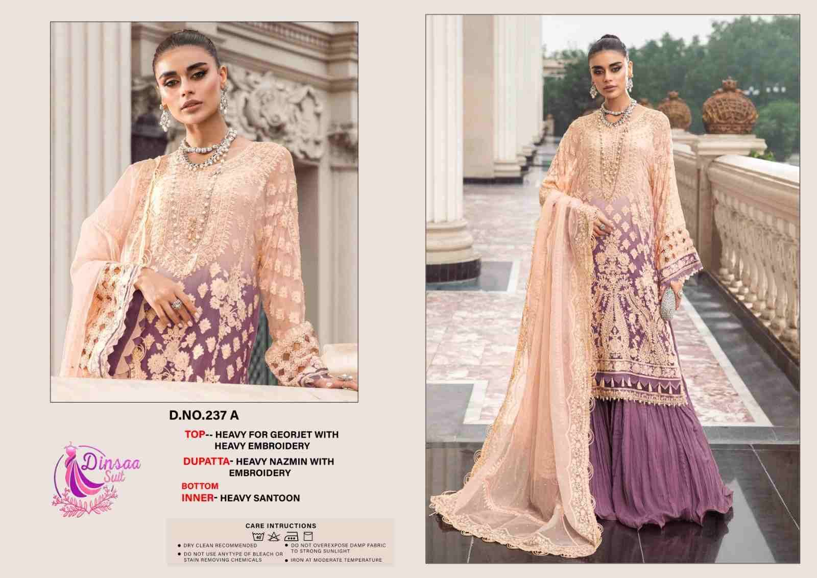 Dinsaa Hit Design 237 Colours By Dinsaa Suits 237-A To 237-D Series Designer Pakistani Suits Beautiful Stylish Fancy Colorful Party Wear & Occasional Wear Heavy Georgette Dresses At Wholesale Price