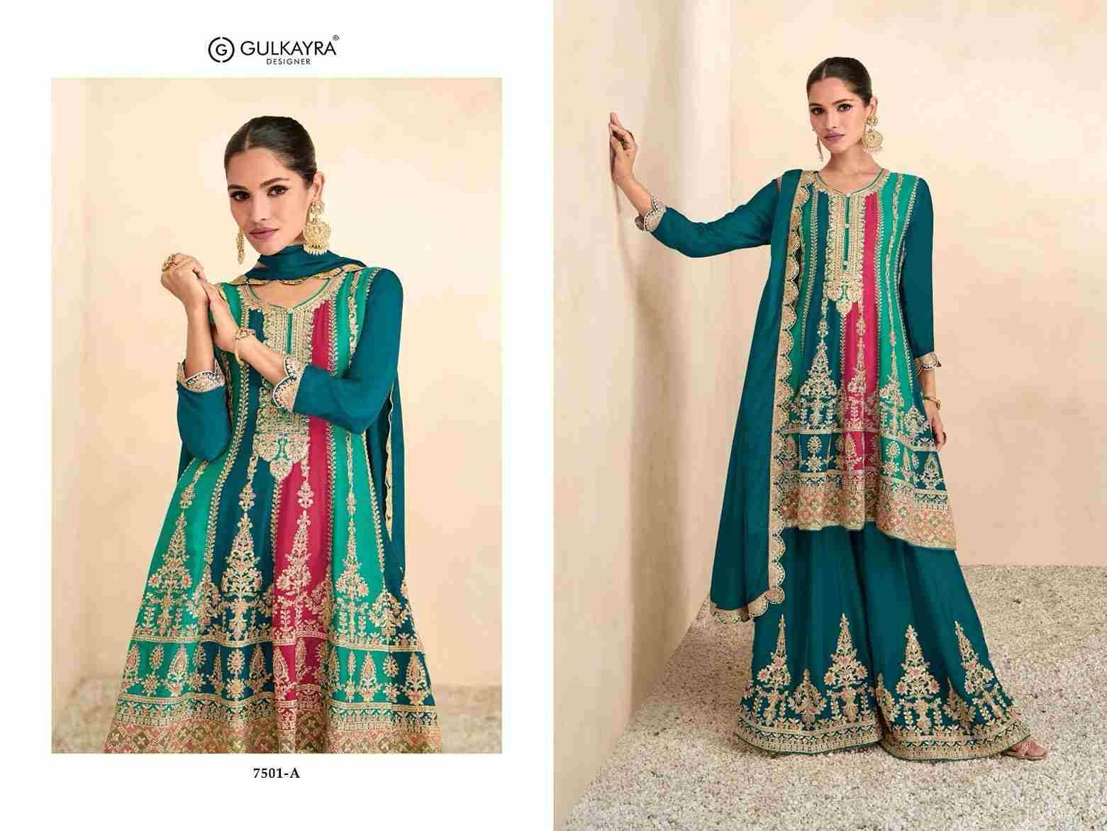 Preet Gold By Gulkayra Designer 7501-A To 7501-C Series Beautiful Sharara Suits Colorful Stylish Fancy Casual Wear & Ethnic Wear Chinnon Dresses At Wholesale Price