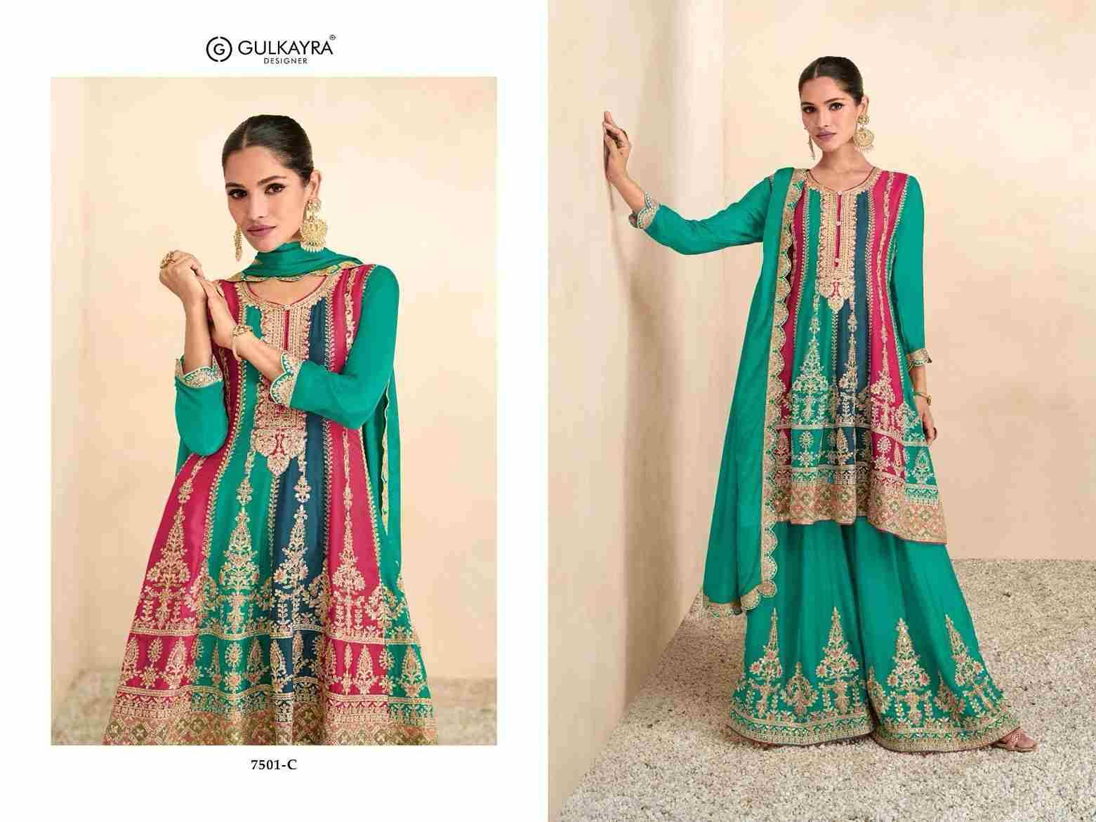 Preet Gold By Gulkayra Designer 7501-A To 7501-C Series Beautiful Sharara Suits Colorful Stylish Fancy Casual Wear & Ethnic Wear Chinnon Dresses At Wholesale Price