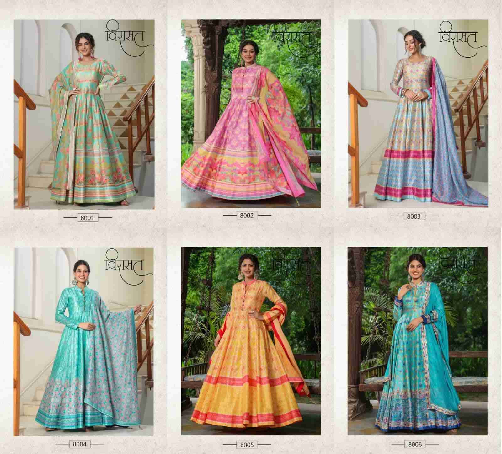 Flora By Virasat 8001 To 8006 Series Beautiful Stylish Fancy Colorful Casual Wear & Ethnic Wear Silk Gowns With Dupatta At Wholesale Price