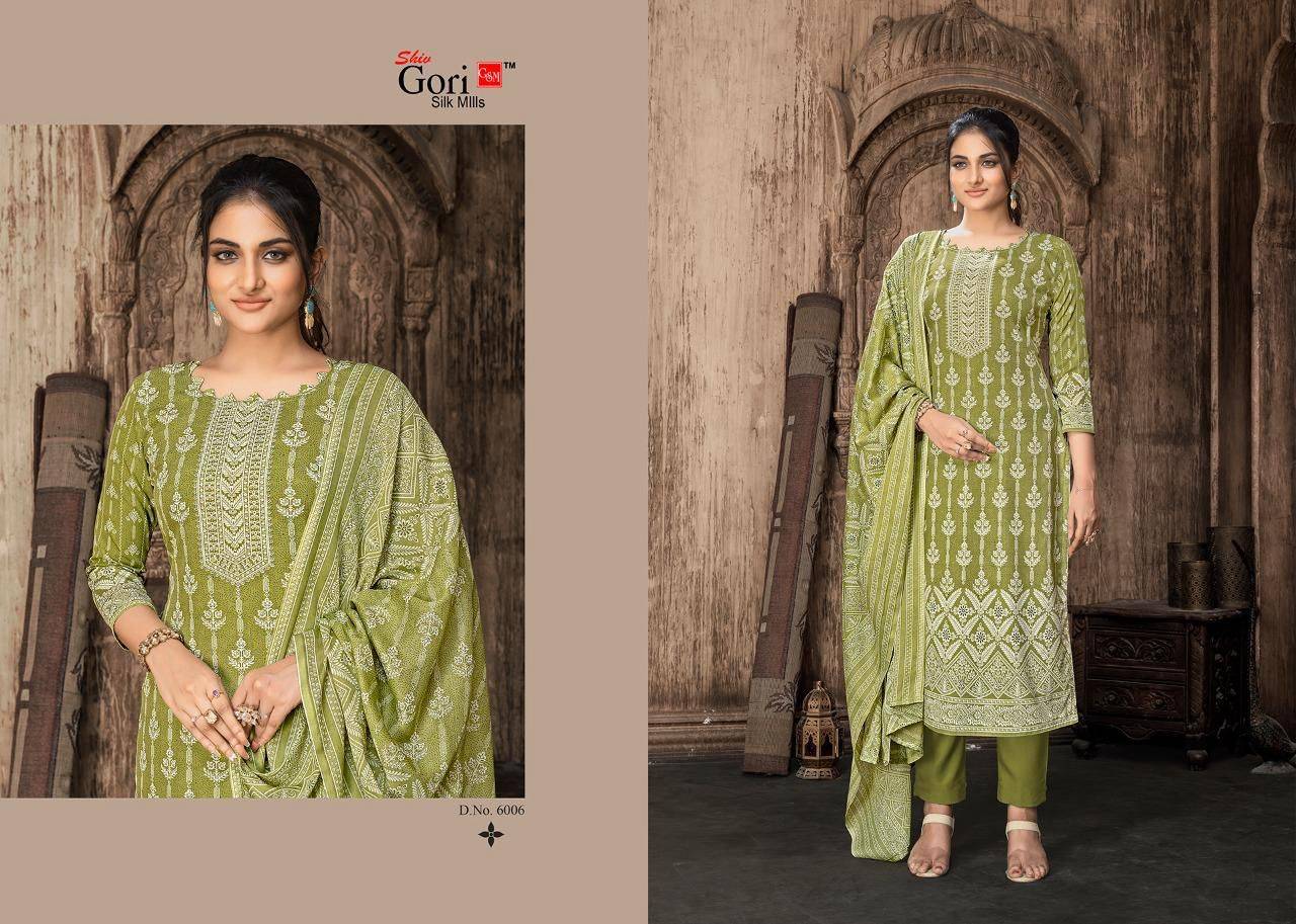 Son Pari Vol-6 By Shiv Gori Silk Mills 6001 To 6010 Series Beautiful Festive Suits Colorful Stylish Fancy Casual Wear & Ethnic Wear Rayon Print Dresses At Wholesale Price