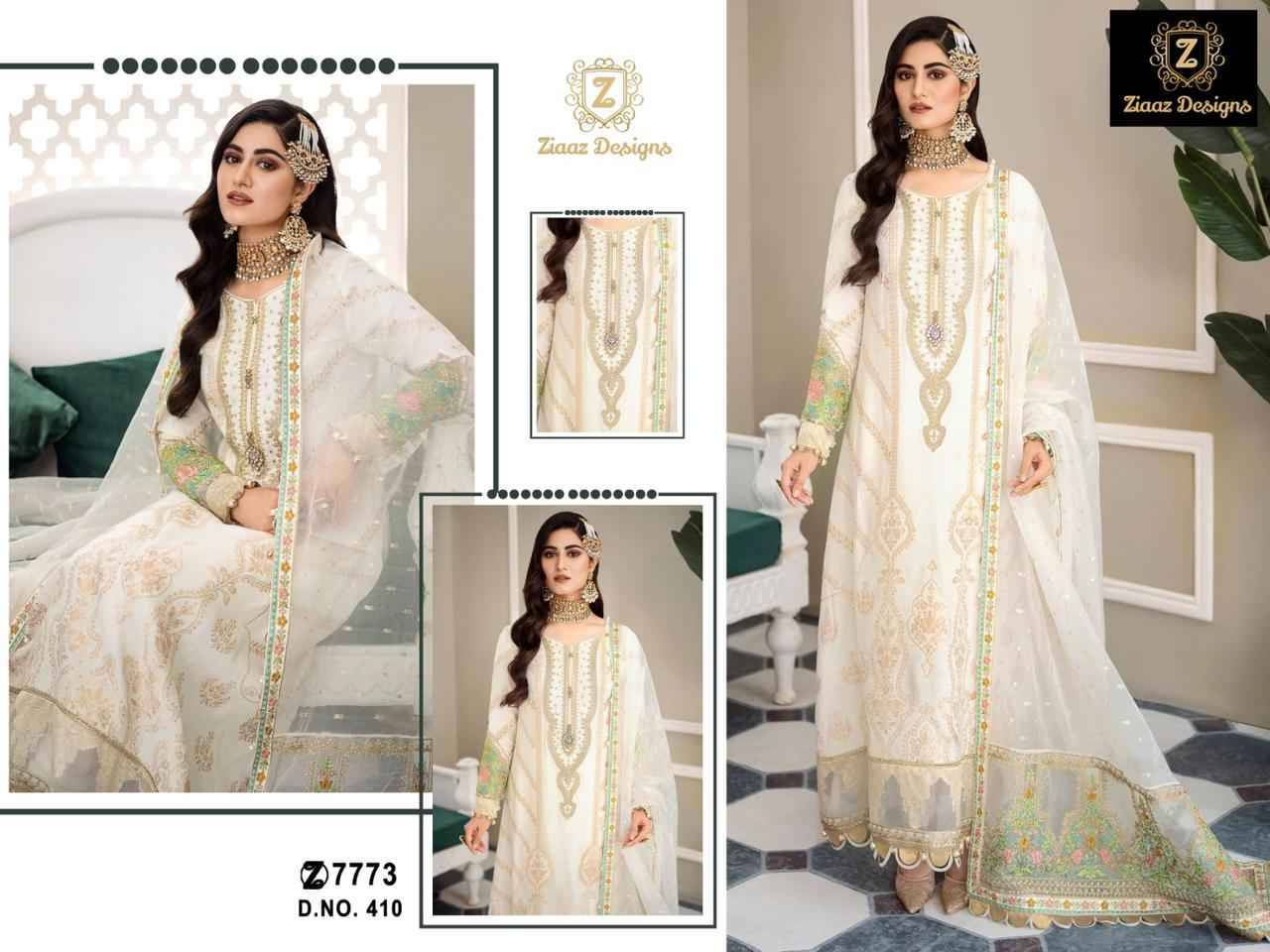 Ziaaz Designs Hit Design 410 By Ziaaz Designs Beautiful Stylish Pakistani Suits Fancy Colorful Casual Wear & Ethnic Wear & Ready To Wear Satin Silk Embroidered Dresses At Wholesale Price