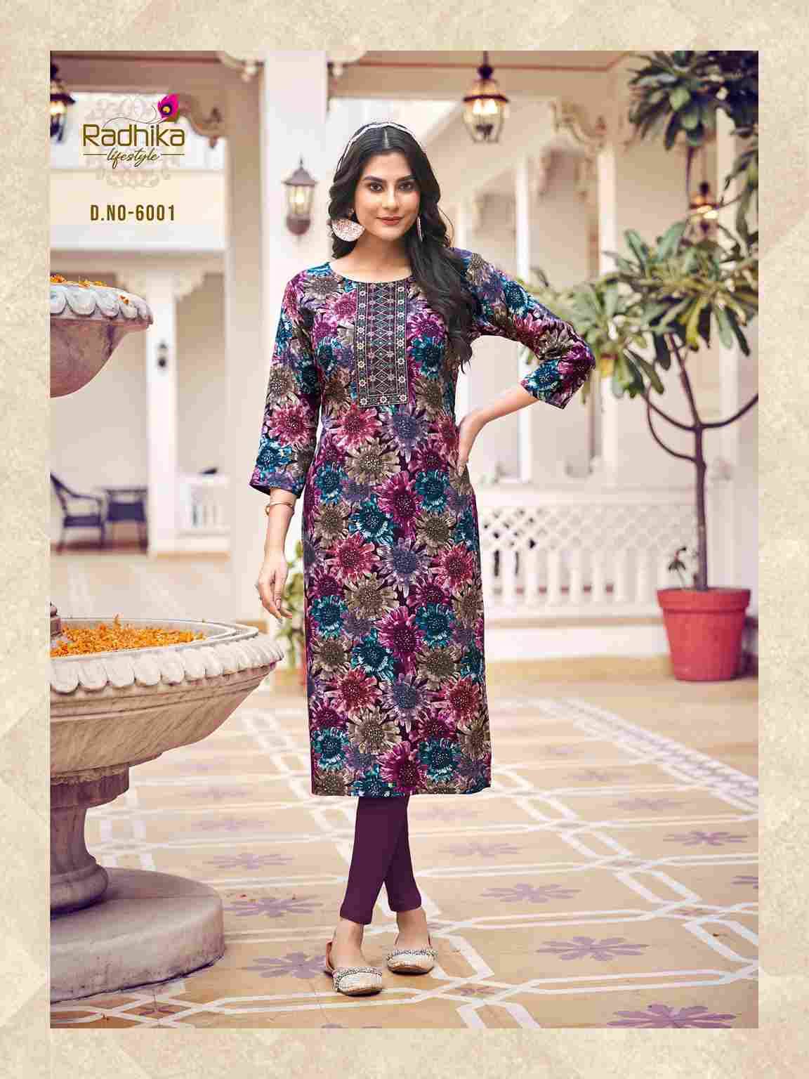 Pahel Vol-6 By Radhika Lifestyle 6001 To 6008 Series Designer Stylish Fancy Colorful Beautiful Party Wear & Ethnic Wear Collection Rayon Print Kurtis At Wholesale Price