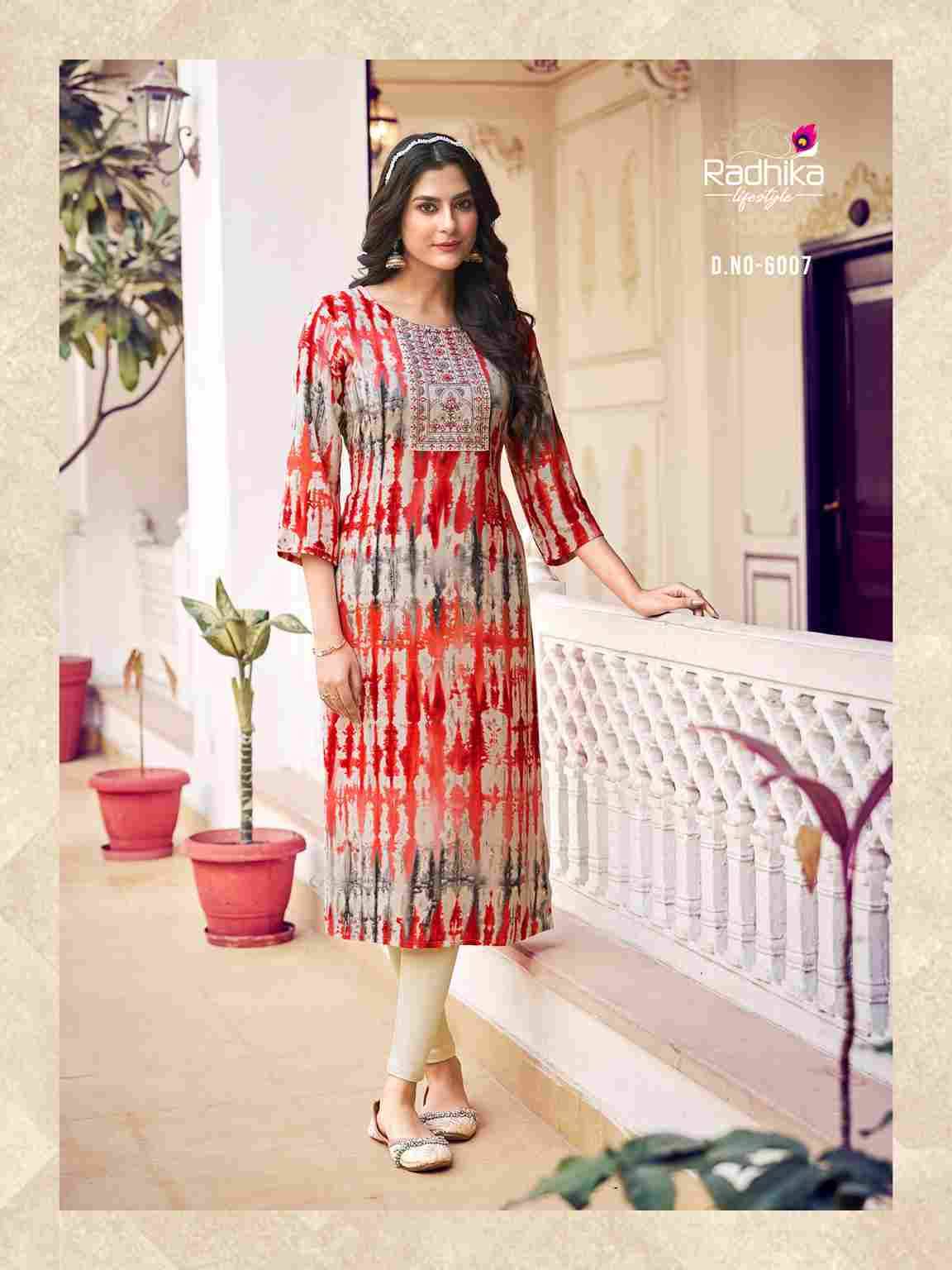 Pahel Vol-6 By Radhika Lifestyle 6001 To 6008 Series Designer Stylish Fancy Colorful Beautiful Party Wear & Ethnic Wear Collection Rayon Print Kurtis At Wholesale Price