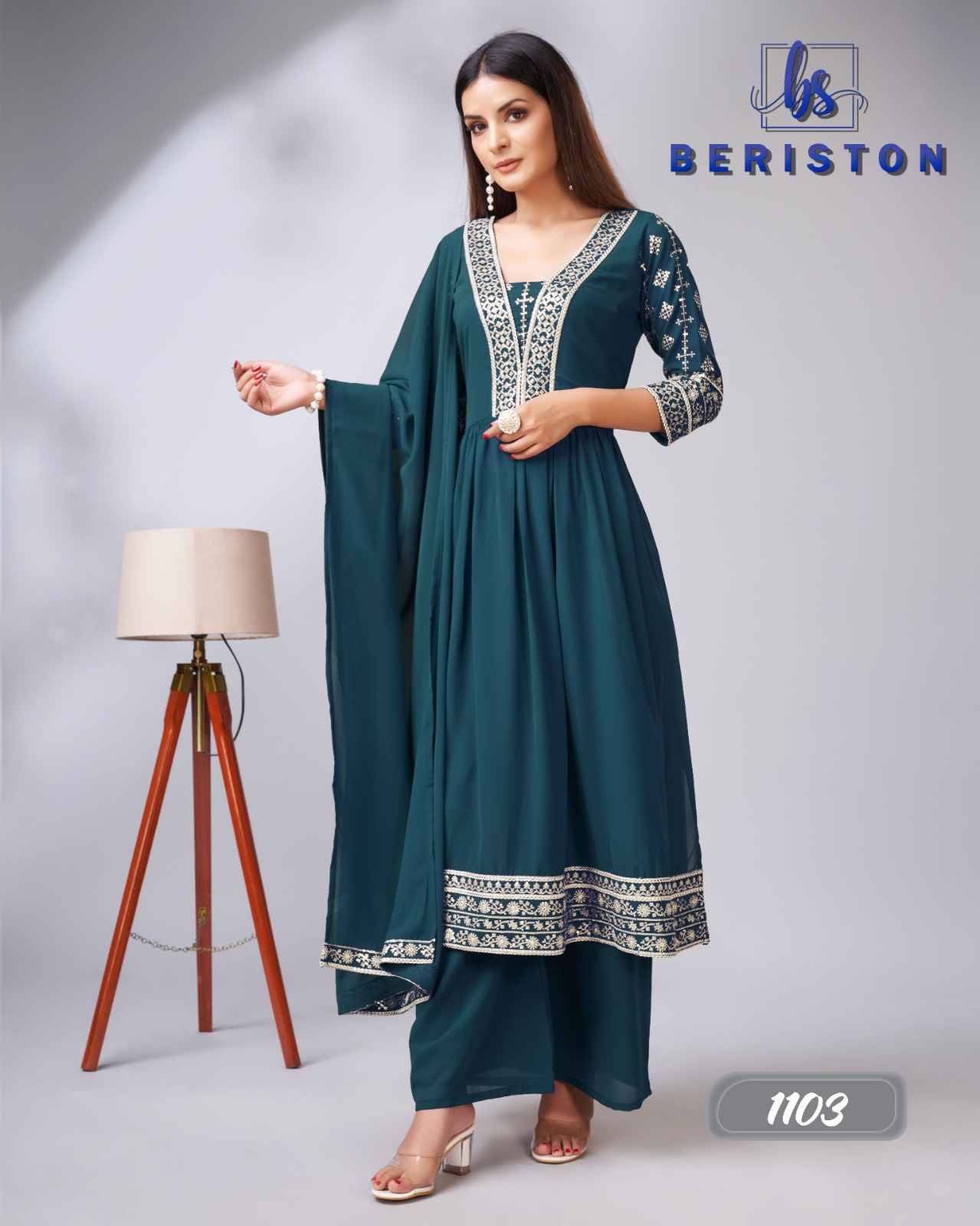 Bs Vol-11 By Beriston 1101 To 1105 Series Beautiful Sharara Suits Colorful Stylish Fancy Casual Wear & Ethnic Wear Georgette Embroidered Dresses At Wholesale Price