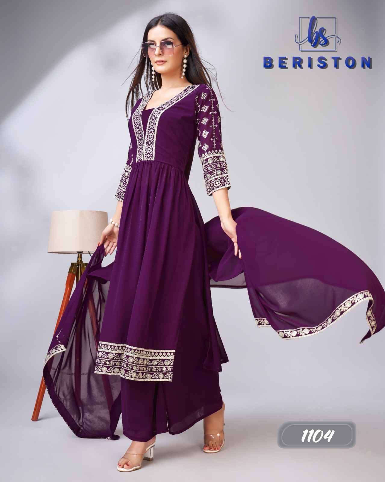Bs Vol-11 By Beriston 1101 To 1105 Series Beautiful Sharara Suits Colorful Stylish Fancy Casual Wear & Ethnic Wear Georgette Embroidered Dresses At Wholesale Price