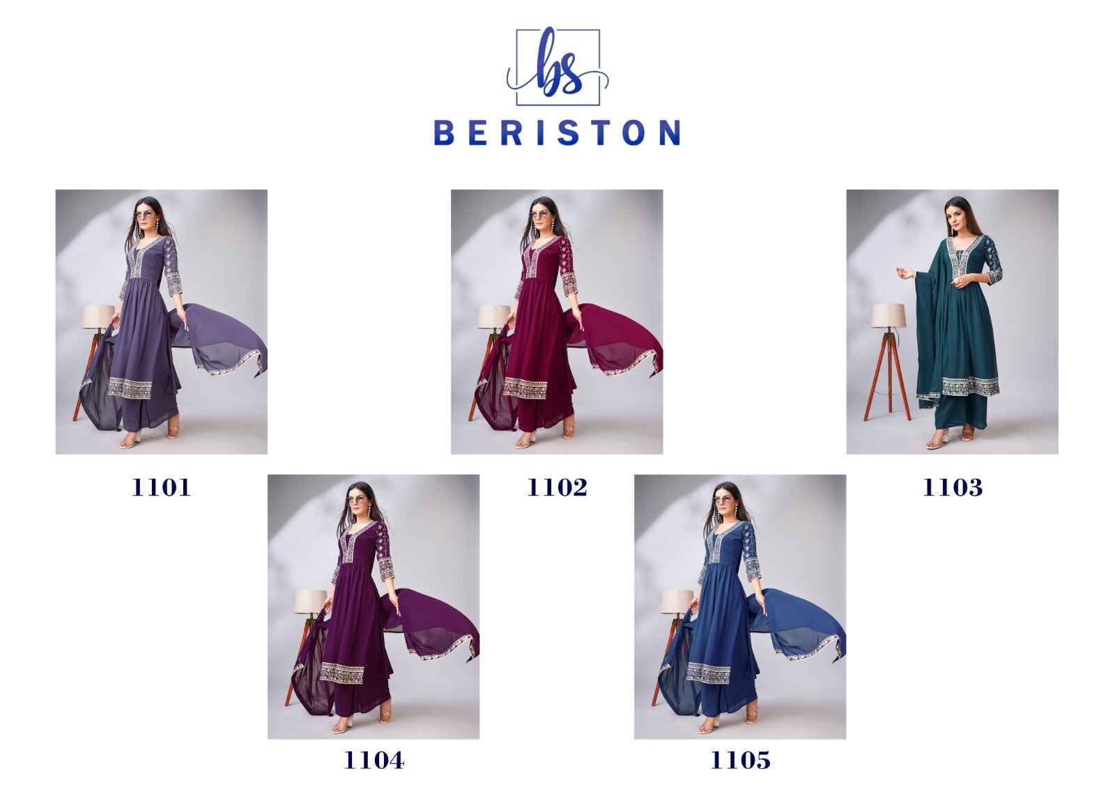 Bs Vol-11 By Beriston 1101 To 1105 Series Beautiful Sharara Suits Colorful Stylish Fancy Casual Wear & Ethnic Wear Georgette Embroidered Dresses At Wholesale Price