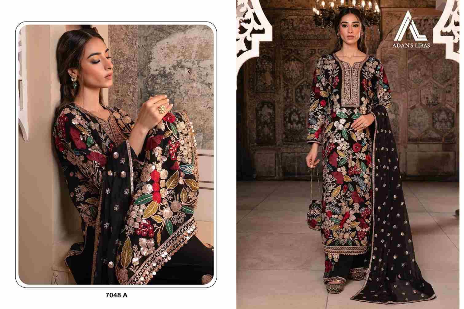 Adans Libas 7048 Colours By Adans Libas 7048-A To 7048-B Series Beautiful Pakistani Suits Colorful Stylish Fancy Casual Wear & Ethnic Wear Faux Georgette Dresses At Wholesale Price