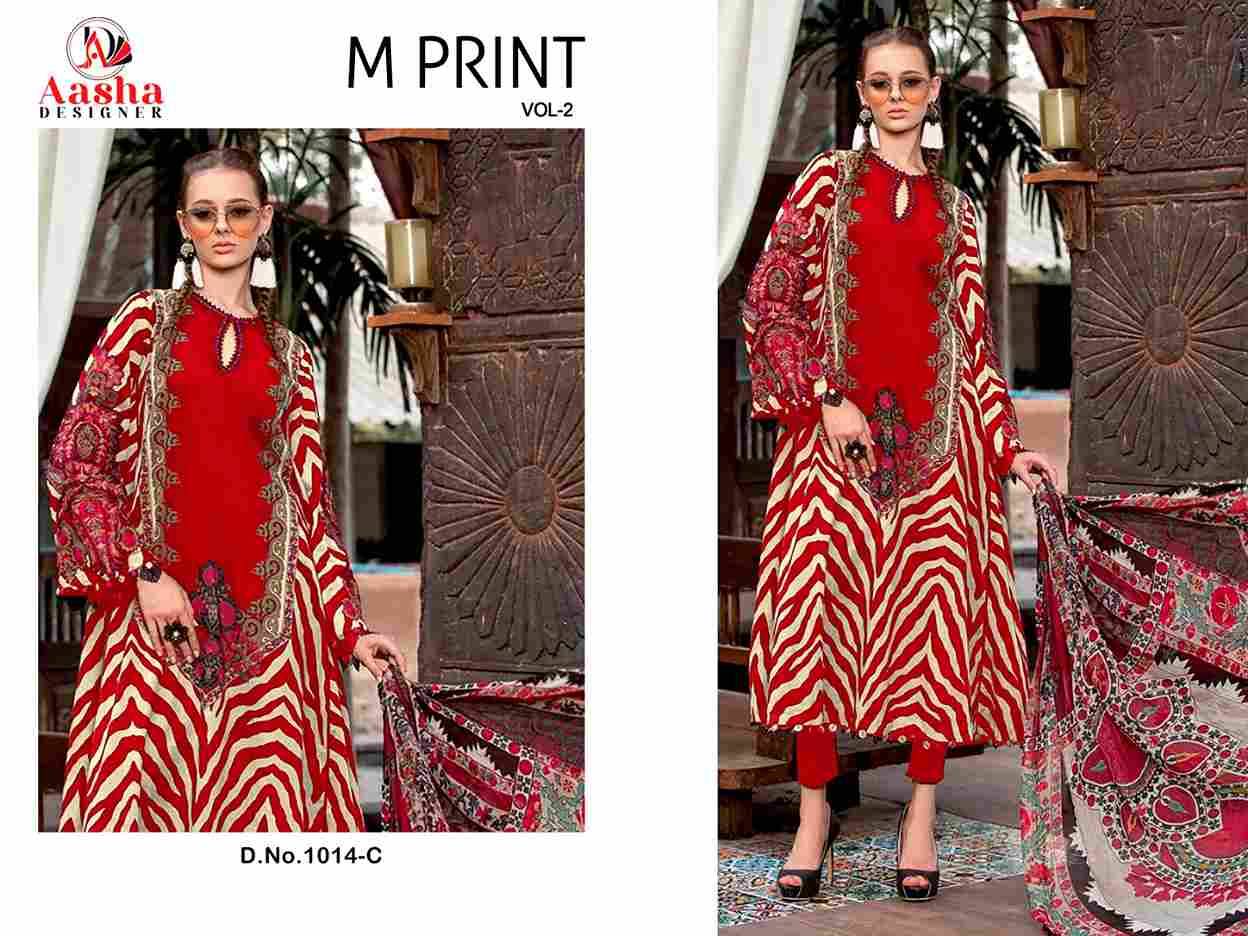 M Print Vol-2 Colours By Aasha Designer 1014-A To 1014-D Series Beautiful Pakistani Suits Colorful Stylish Fancy Casual Wear & Ethnic Wear Pure Cotton Print With Embroidered Dresses At Wholesale Price
