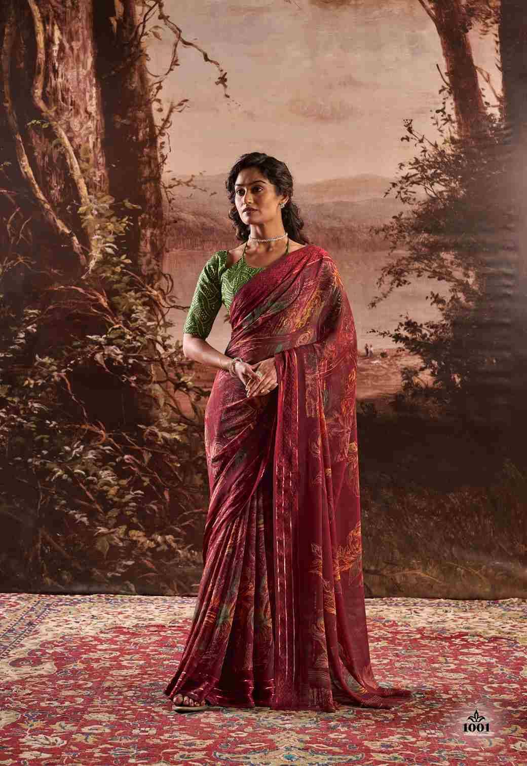 Elva By Stavan 1001 To 1010 Series Indian Traditional Wear Collection Beautiful Stylish Fancy Colorful Party Wear & Occasional Wear Chiffon Georgette Sarees At Wholesale Price