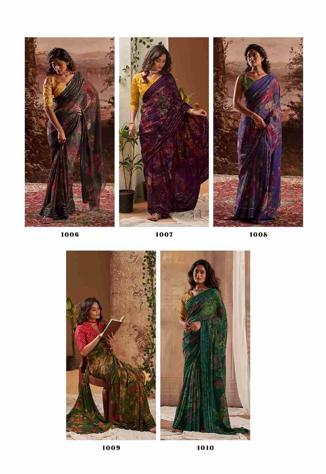 Elva By Stavan 1001 To 1010 Series Indian Traditional Wear Collection Beautiful Stylish Fancy Colorful Party Wear & Occasional Wear Chiffon Georgette Sarees At Wholesale Price