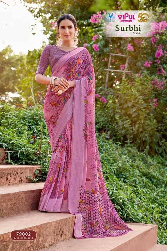 Surbhi Vol-4 By Vipul Fashion 79002 To 79013 Series Indian Traditional Wear Collection Beautiful Stylish Fancy Colorful Party Wear & Occasional Wear Georgette Print Sarees At Wholesale Price