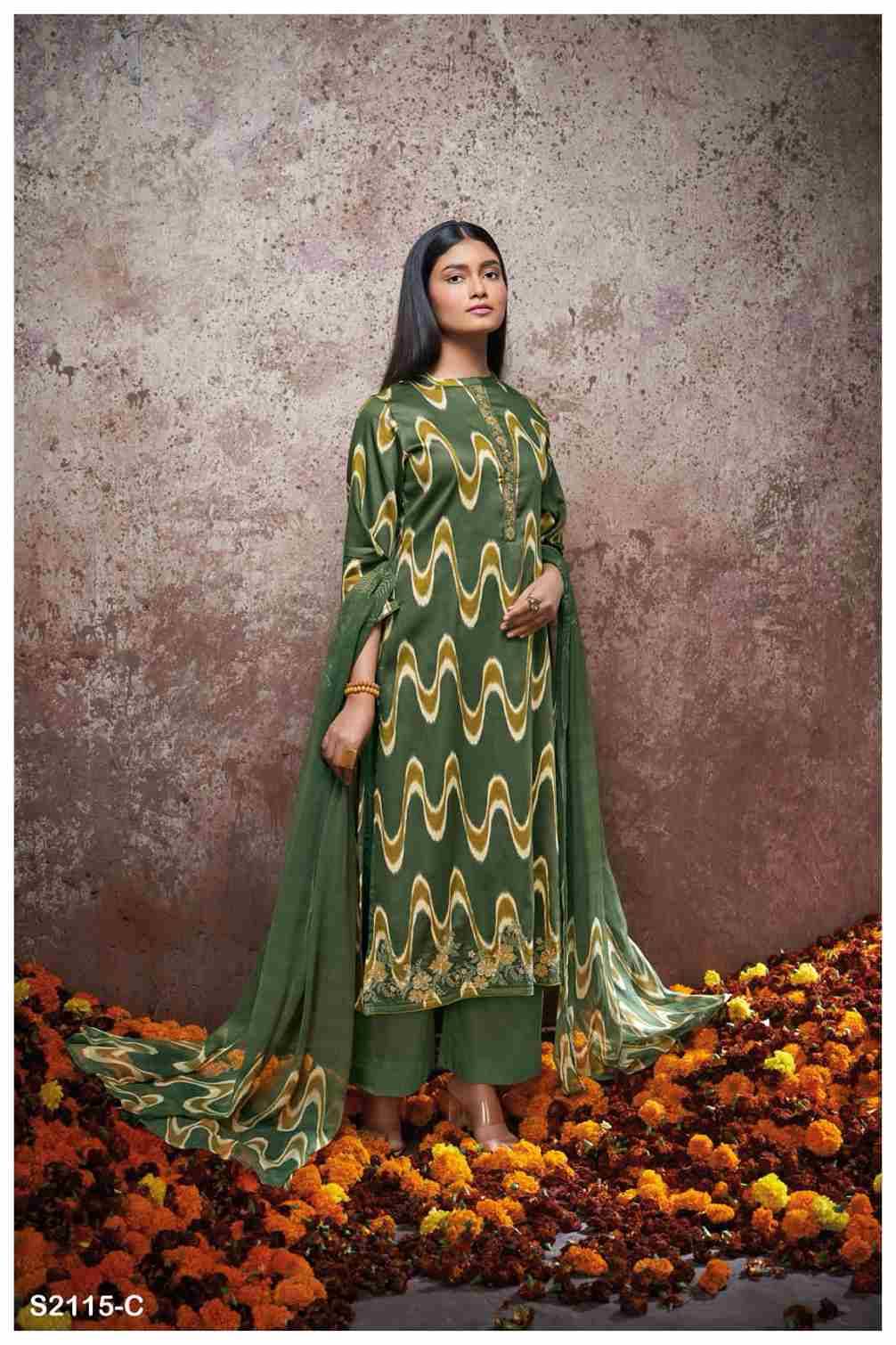Sallie-2115 By Ganga Fashion 2115-A To 2115-D Series Beautiful Festive Suits Colorful Stylish Fancy Casual Wear & Ethnic Wear Cotton Silk Dresses At Wholesale Price