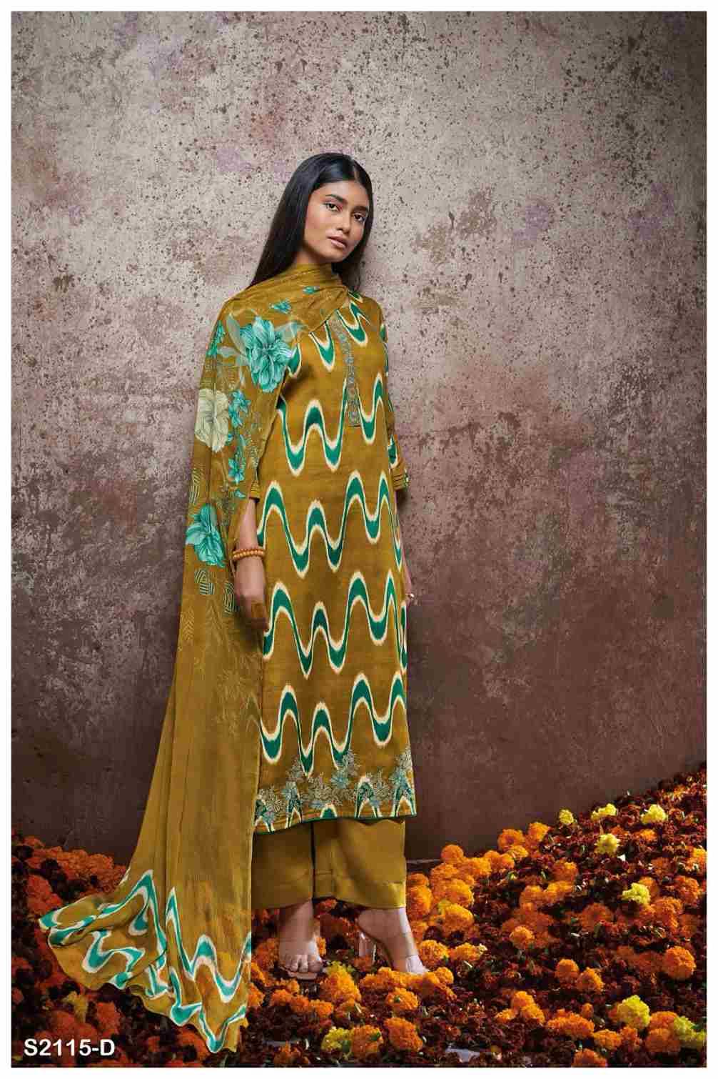 Sallie-2115 By Ganga Fashion 2115-A To 2115-D Series Beautiful Festive Suits Colorful Stylish Fancy Casual Wear & Ethnic Wear Cotton Silk Dresses At Wholesale Price