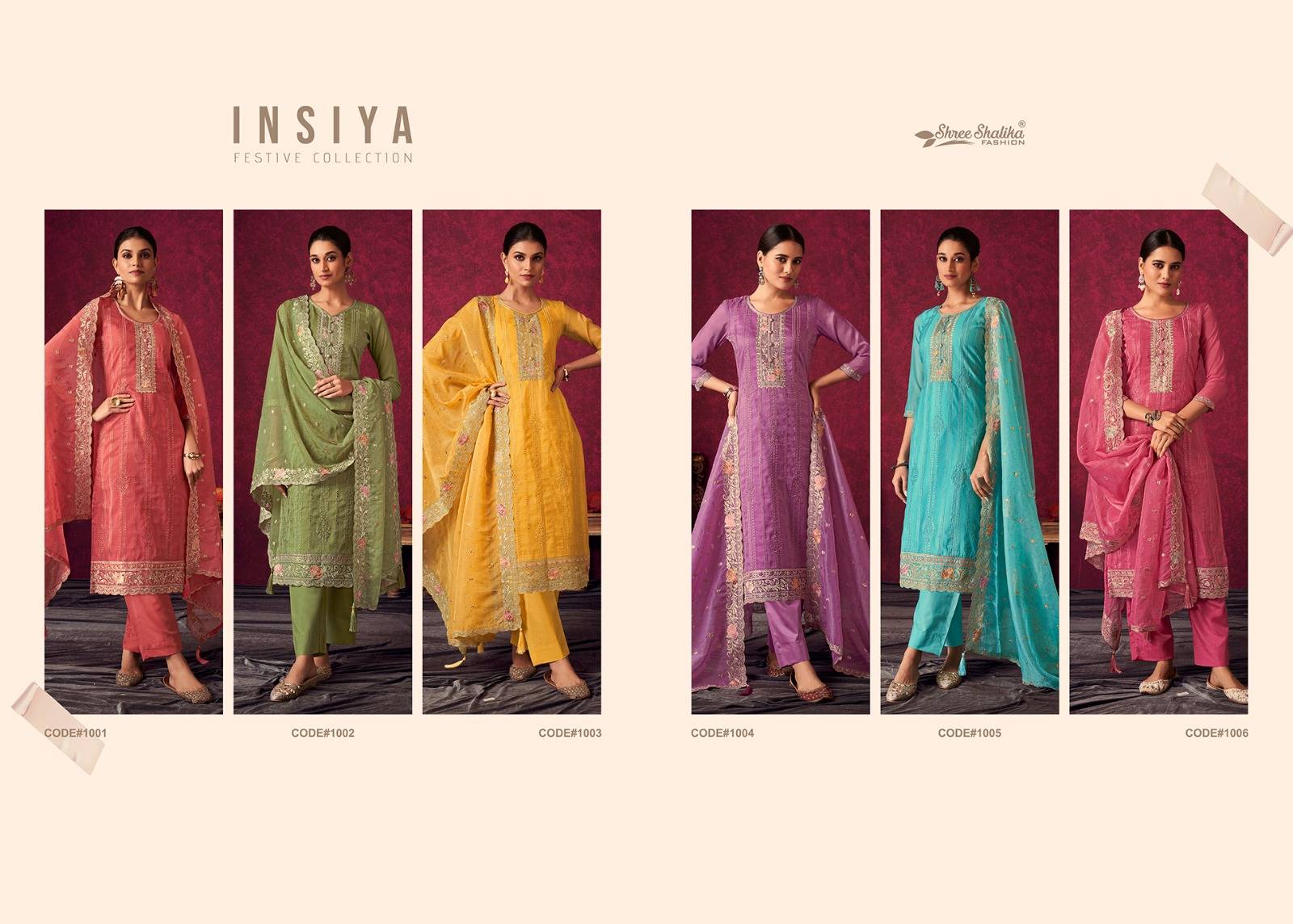 Insiya By Shree Shalika Fashion 1001 To 1006 Series Beautiful Festive Suits Colorful Stylish Fancy Casual Wear & Ethnic Wear Soft Organza Dresses At Wholesale Price