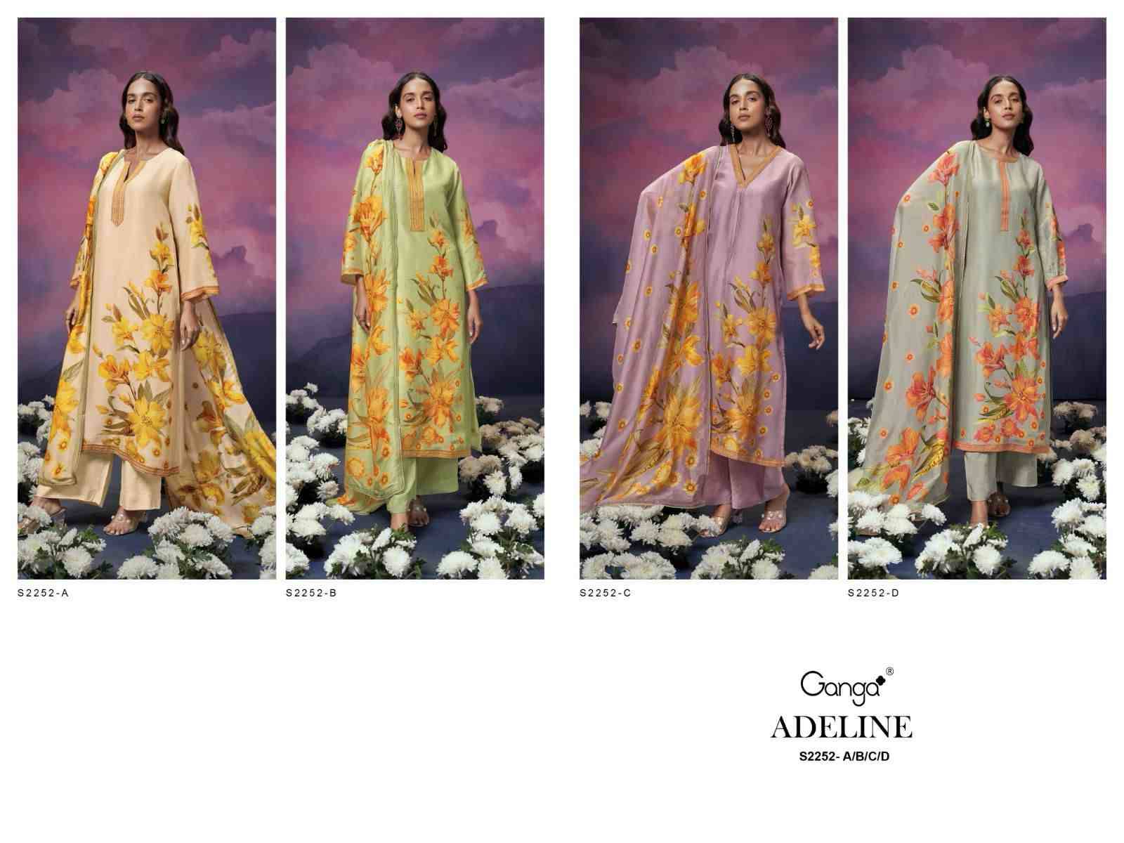Adeline-2252 By Ganga Fashion 2252-A To 2252-D Series Beautiful Festive Suits Colorful Stylish Fancy Casual Wear & Ethnic Wear Bemberg Silk Dresses At Wholesale Price