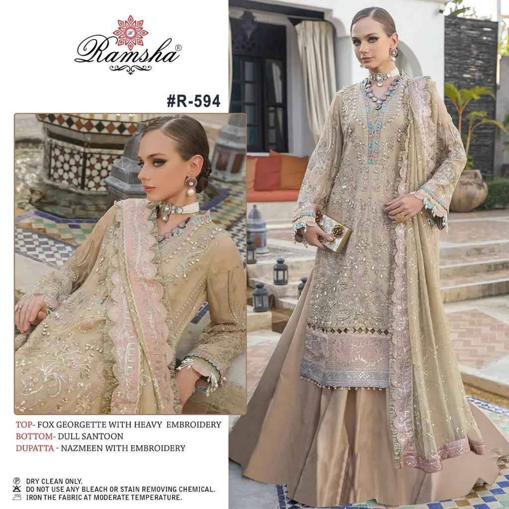 Ramsha Hit Design 594 By Ramsha Beautiful Pakistani Suits Colorful Stylish Fancy Casual Wear & Ethnic Wear Faux Georgette Embroidered Dresses At Wholesale Price