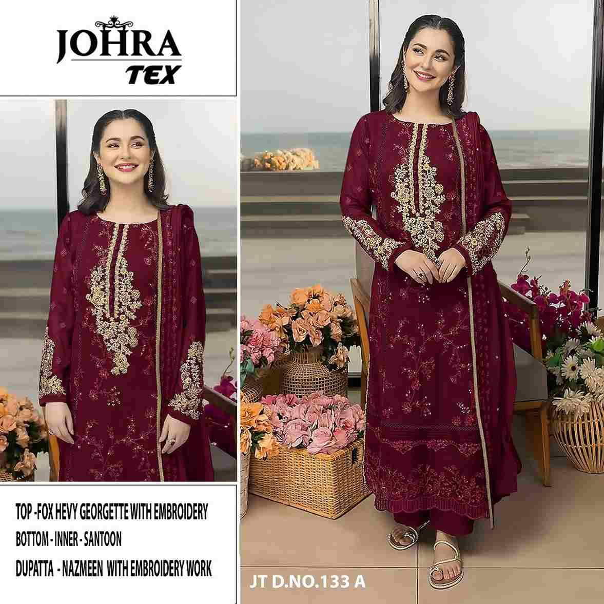 Johra Hit Design 133 Colours By Johra Tex 133-A To 133-B Series Beautiful Pakistani Suits Stylish Fancy Colorful Party Wear & Occasional Wear Faux Georgette Embroidery Dresses At Wholesale Price