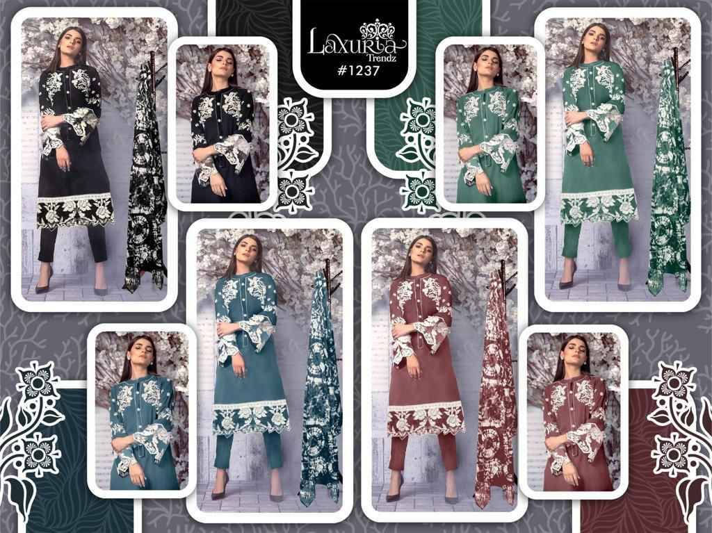 Luxuria Trendz 1237 Colours By Luxuria Trendz 1237-A To 1237-D Series Designer Festive Pakistani Suits Collection Beautiful Stylish Fancy Colorful Party Wear & Occasional Wear Faux Georgette Embroidered Dresses At Wholesale Price