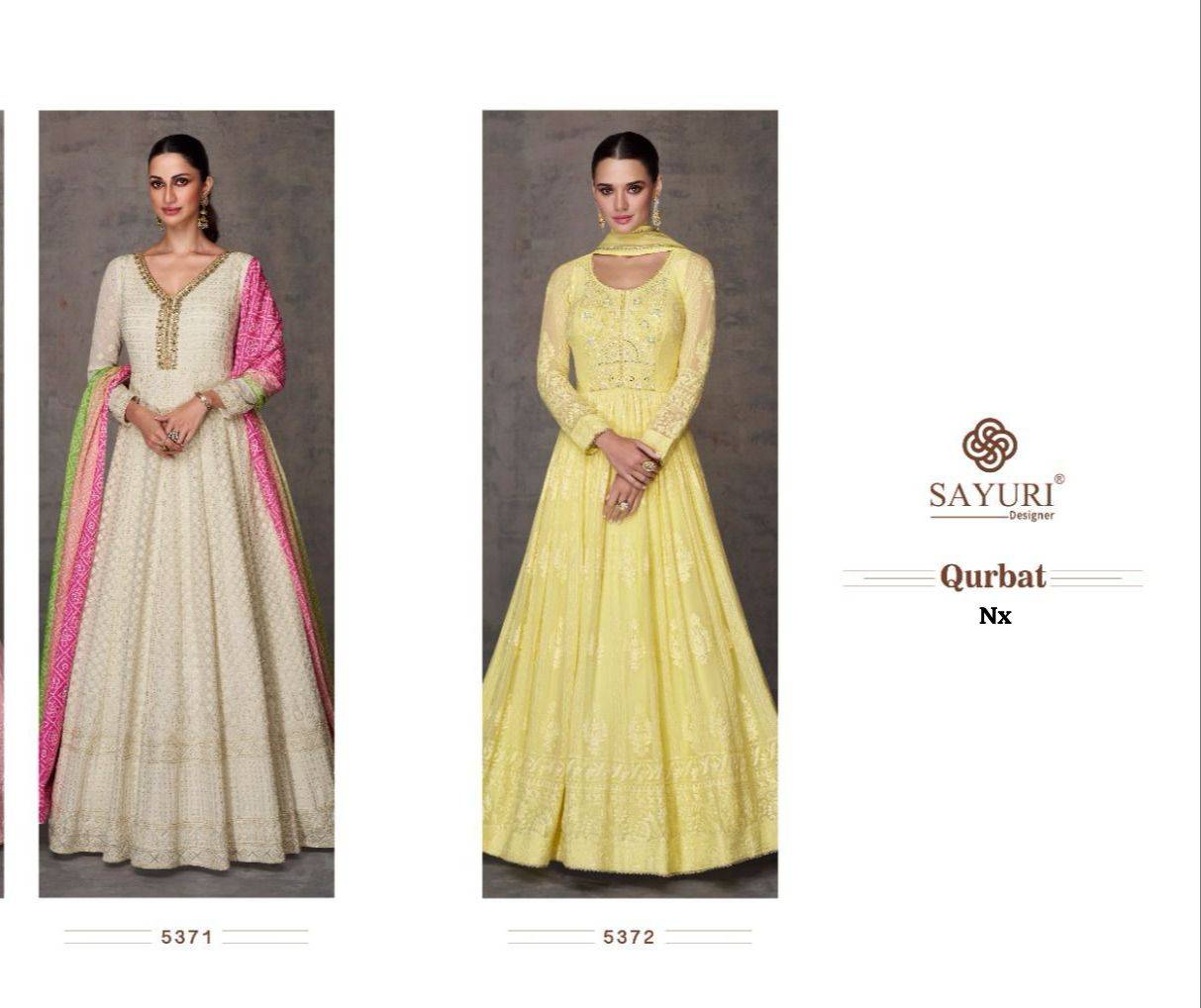 Qurbat Nx By Sayuri 5371 To 5372 Series Beautiful Stylish Fancy Colorful Casual Wear & Ethnic Wear Georgette Gowns With Dupatta At Wholesale Price