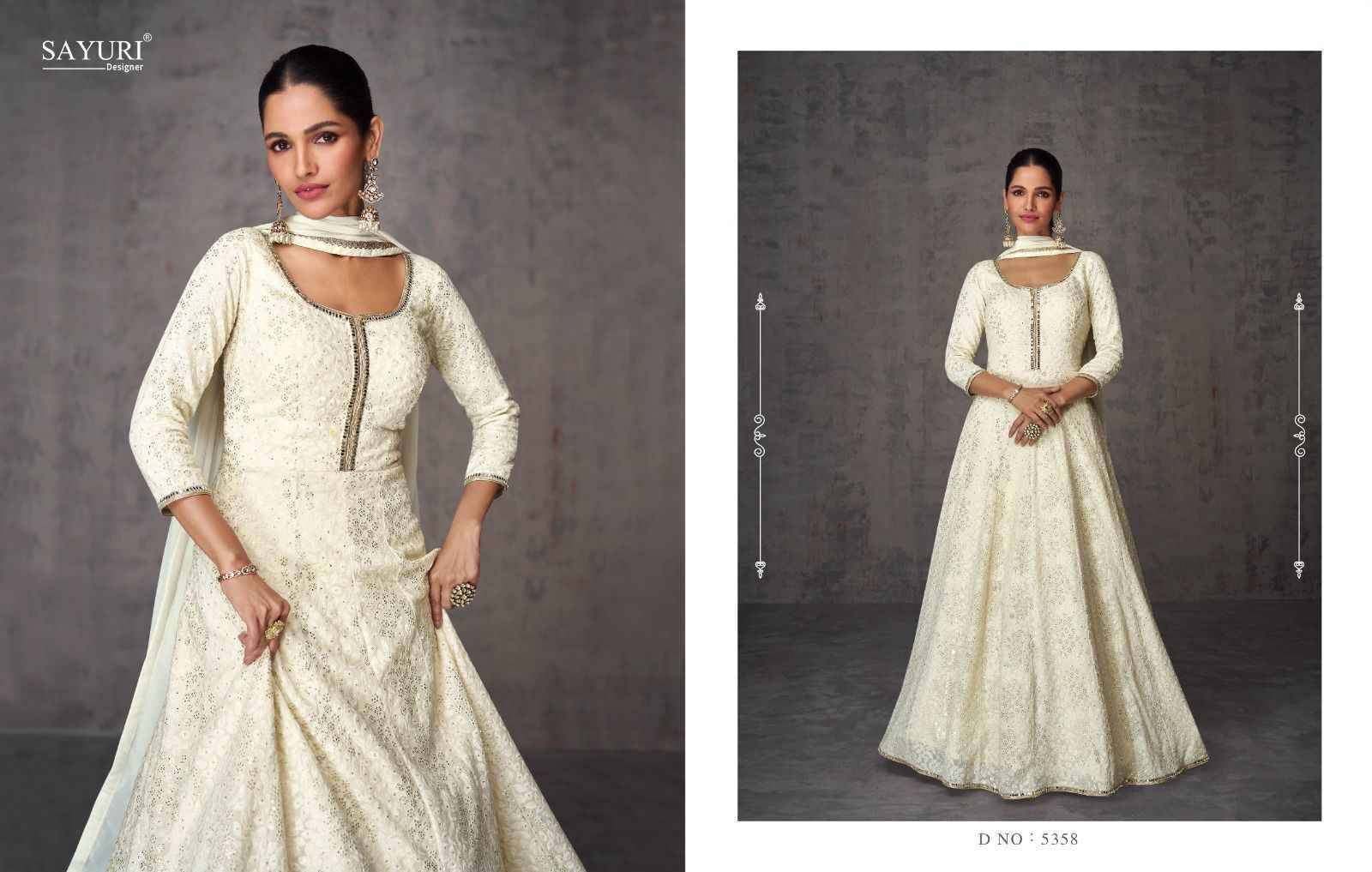 Ameena By Sayuri 5356 To 5358 Series Beautiful Stylish Fancy Colorful Casual Wear & Ethnic Wear Georgette Gowns With Dupatta At Wholesale Price