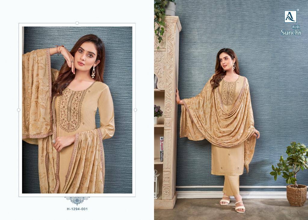 Sanchi By Alok Suit 1294-001 To 1294-004 Series Beautiful Festive Suits Colorful Stylish Fancy Casual Wear & Ethnic Wear Pure Viscose Modal With Work Dresses At Wholesale Price
