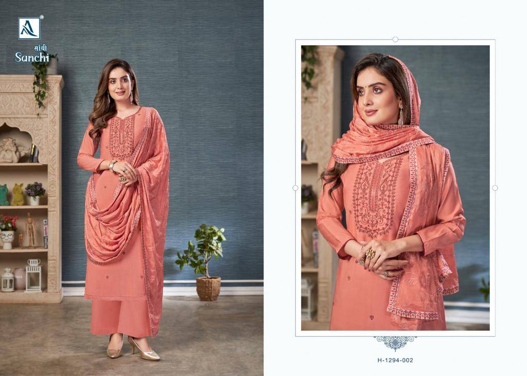 Sanchi By Alok Suit 1294-001 To 1294-004 Series Beautiful Festive Suits Colorful Stylish Fancy Casual Wear & Ethnic Wear Pure Viscose Modal With Work Dresses At Wholesale Price