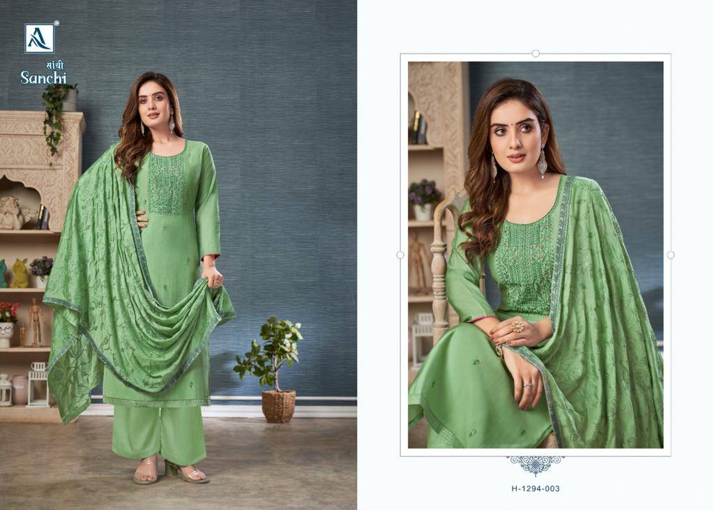 Sanchi By Alok Suit 1294-001 To 1294-004 Series Beautiful Festive Suits Colorful Stylish Fancy Casual Wear & Ethnic Wear Pure Viscose Modal With Work Dresses At Wholesale Price
