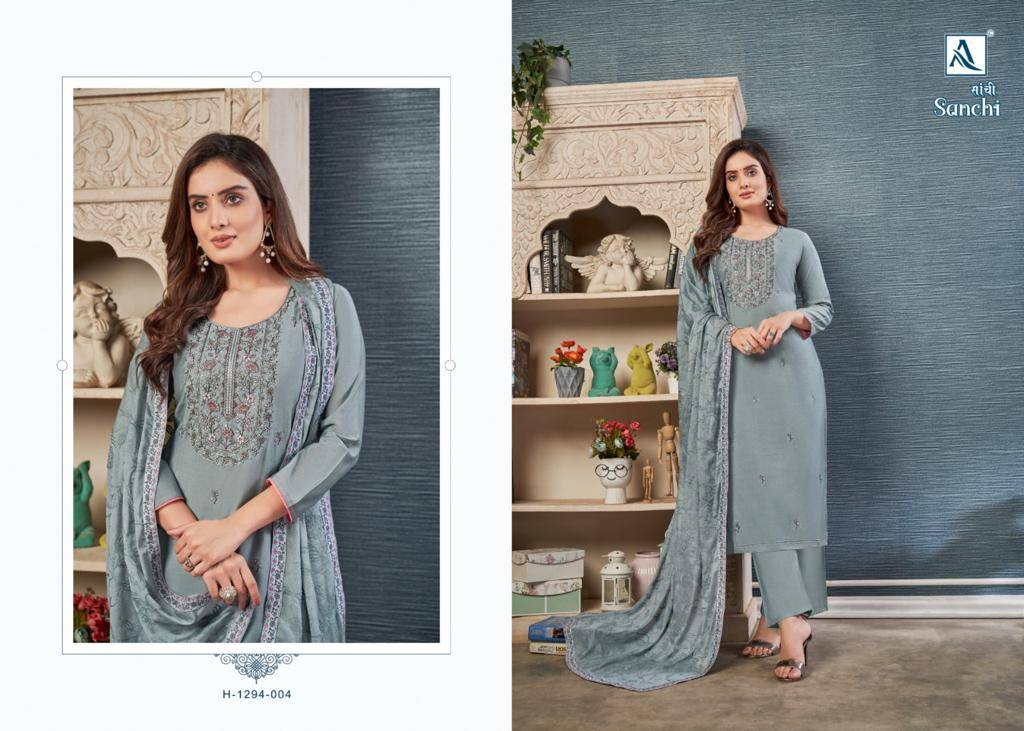 Sanchi By Alok Suit 1294-001 To 1294-004 Series Beautiful Festive Suits Colorful Stylish Fancy Casual Wear & Ethnic Wear Pure Viscose Modal With Work Dresses At Wholesale Price