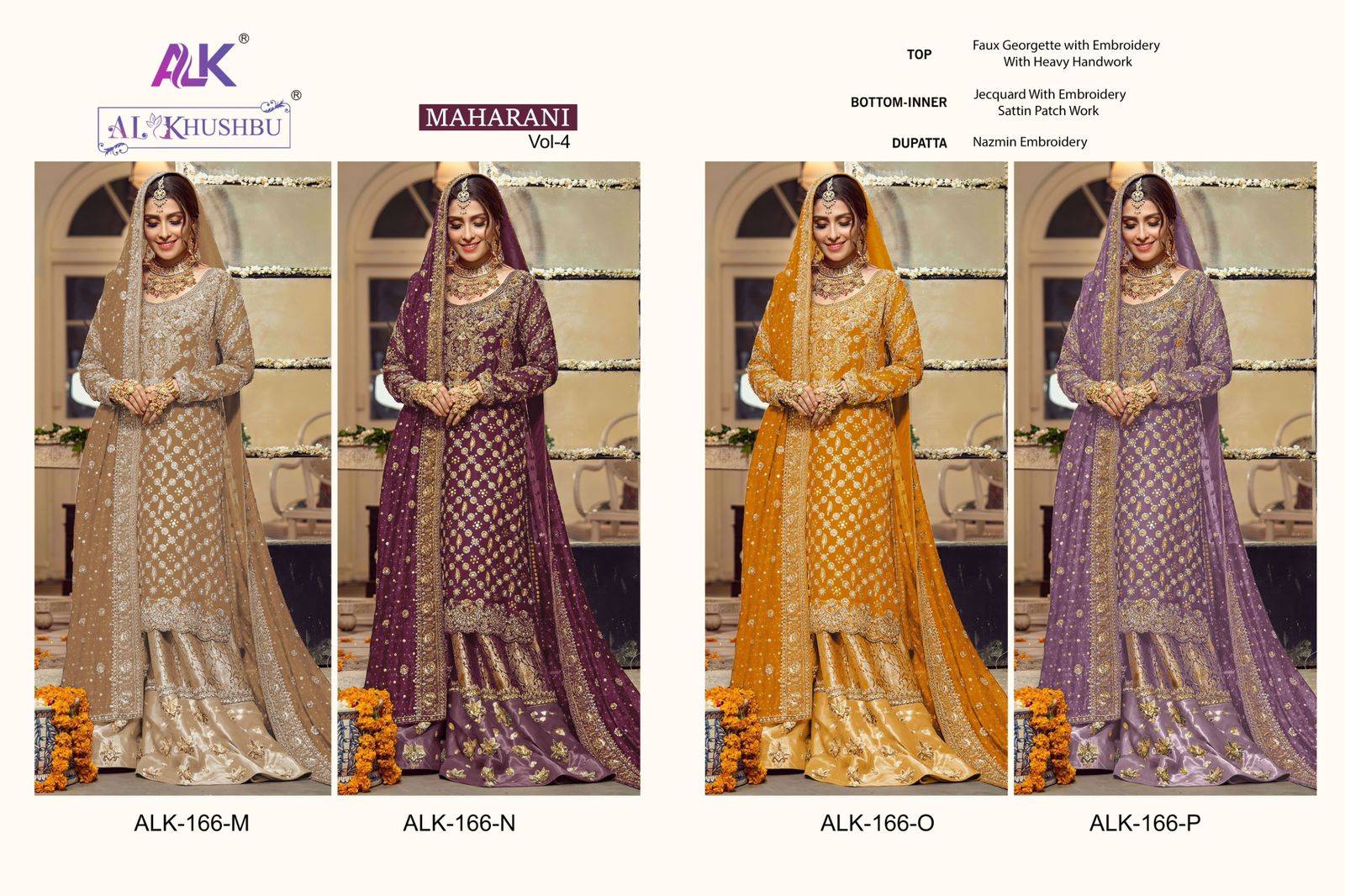 Maharani Vol-4 By Al Khushbu 166-M To 166-P Series Designer Pakistani Suits Beautiful Stylish Fancy Colorful Party Wear & Occasional Wear Faux Georgette Embroidered Dresses At Wholesale Price