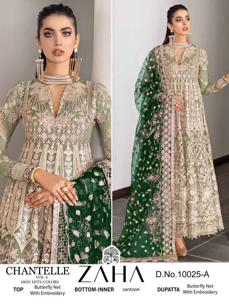 Chantelle Vol-4 Colours By Zaha 10025- A To 10025-D Series Designer Pakistani Suits Beautiful Fancy Stylish Colorful Party Wear & Occasional Wear Net With Embroidery Dresses At Wholesale Price