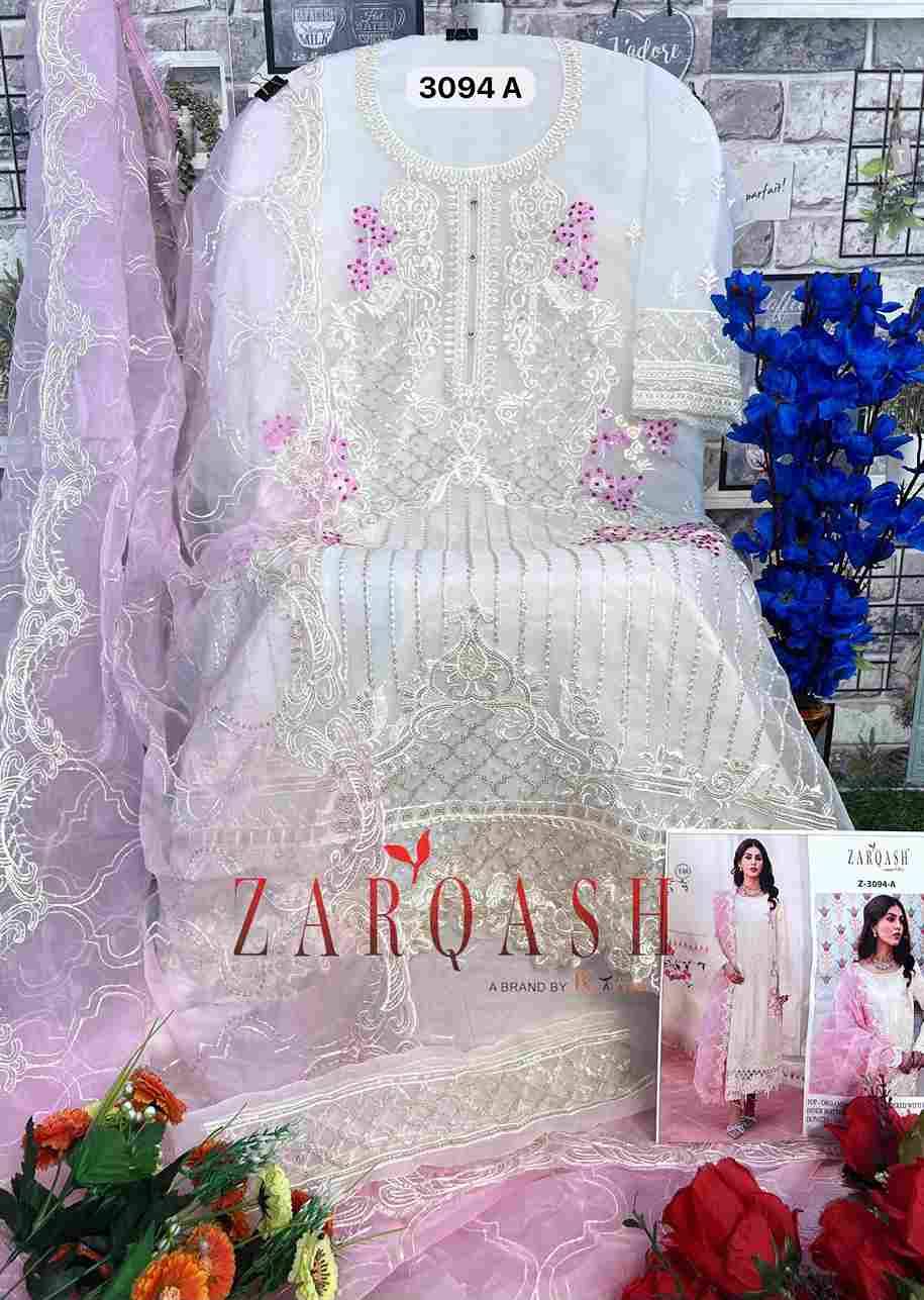 Zarqash Hit Design 3094 Colours By Zarqash 3094-A To 3094-D Series Beautiful Pakistani Suits Stylish Fancy Colorful Party Wear & Occasional Wear Organza Embroidered Dresses At Wholesale Price