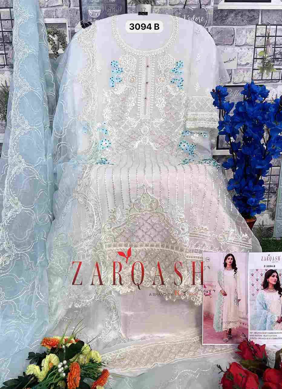 Zarqash Hit Design 3094 Colours By Zarqash 3094-A To 3094-D Series Beautiful Pakistani Suits Stylish Fancy Colorful Party Wear & Occasional Wear Organza Embroidered Dresses At Wholesale Price