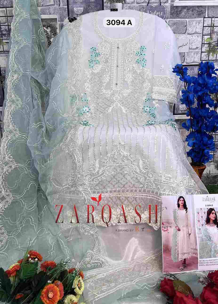 Zarqash Hit Design 3094 Colours By Zarqash 3094-A To 3094-D Series Beautiful Pakistani Suits Stylish Fancy Colorful Party Wear & Occasional Wear Organza Embroidered Dresses At Wholesale Price