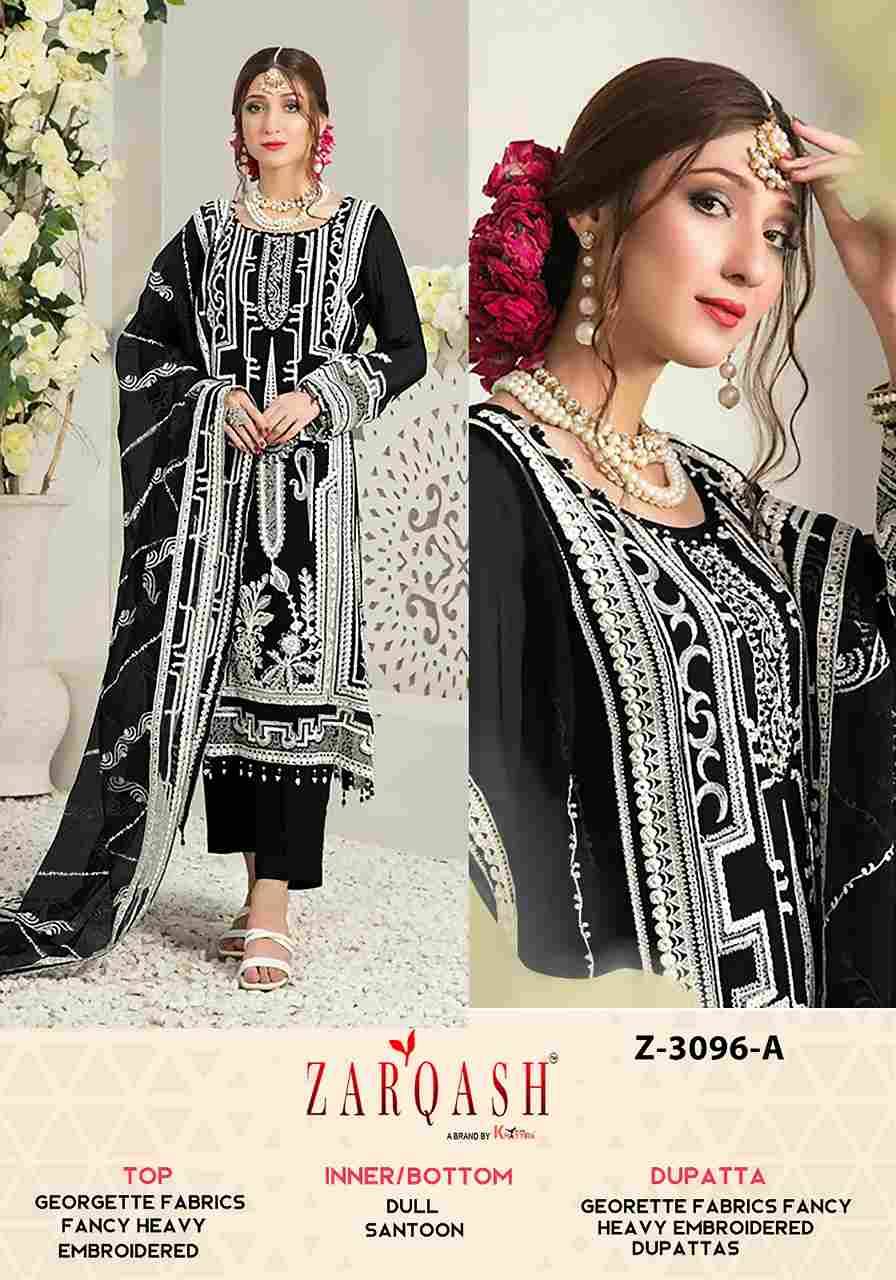 Zarqash Hit Design 3096 Colours By Zarqash 3096-A To 3096-D Series Beautiful Pakistani Suits Stylish Fancy Colorful Party Wear & Occasional Wear Georgette Embroidered Dresses At Wholesale Price