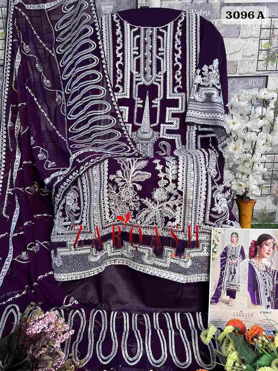 Zarqash Hit Design 3096 Colours By Zarqash 3096-A To 3096-D Series Beautiful Pakistani Suits Stylish Fancy Colorful Party Wear & Occasional Wear Georgette Embroidered Dresses At Wholesale Price