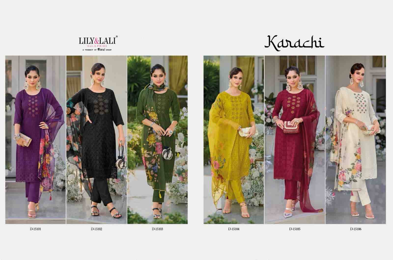 Karachi By Lily And Lali 15101 To 15106 Series Festive Suits Beautiful Fancy Colorful Stylish Party Wear & Occasional Wear Muslin Silk Print Dresses At Wholesale Price