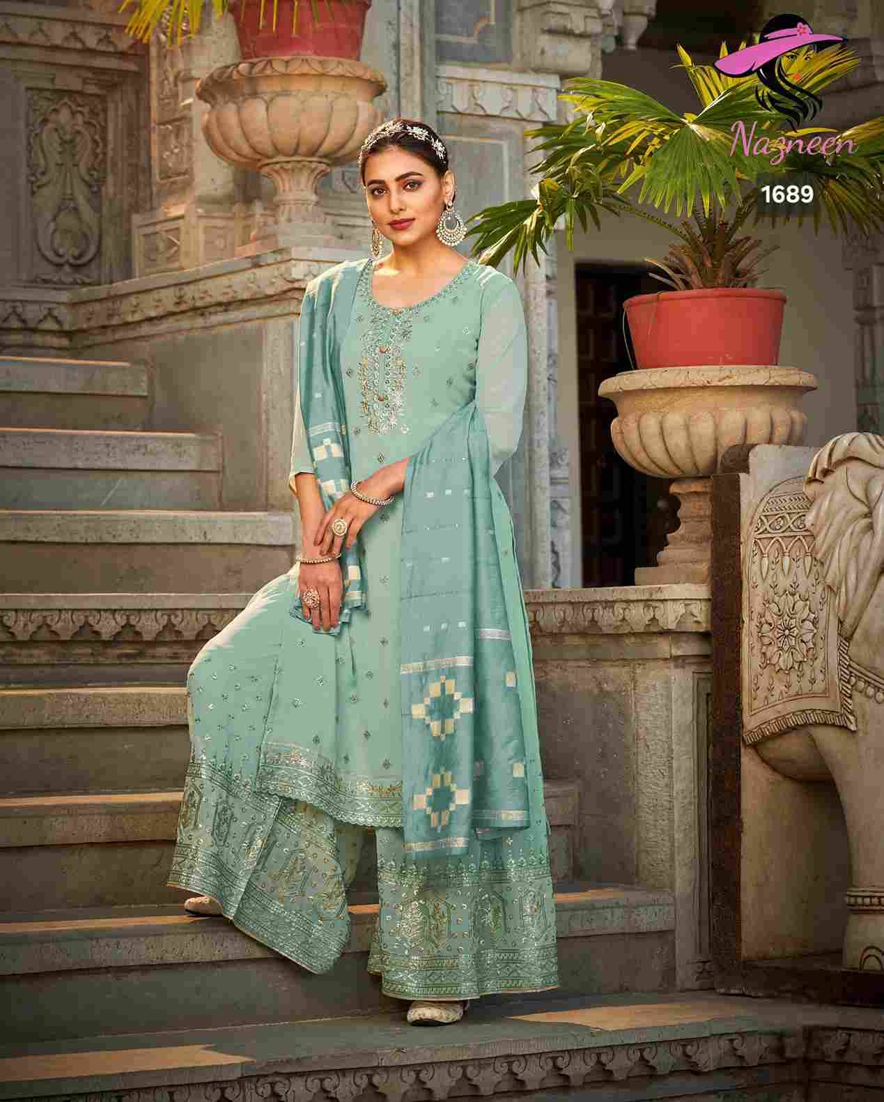 Basanti By Nazneen 1689 To 1692 Series Beautiful Sharara Suits Colorful Stylish Fancy Casual Wear & Ethnic Wear Pure Georgette Embroidered Dresses At Wholesale Price