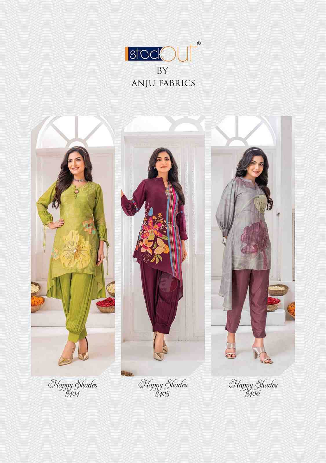 Happy Shades By Anju Fabrics 3401 To 3406 Series Beautiful Pakistani Suits Colorful Stylish Fancy Casual Wear & Ethnic Wear Natural Crepe Dresses At Wholesale Price