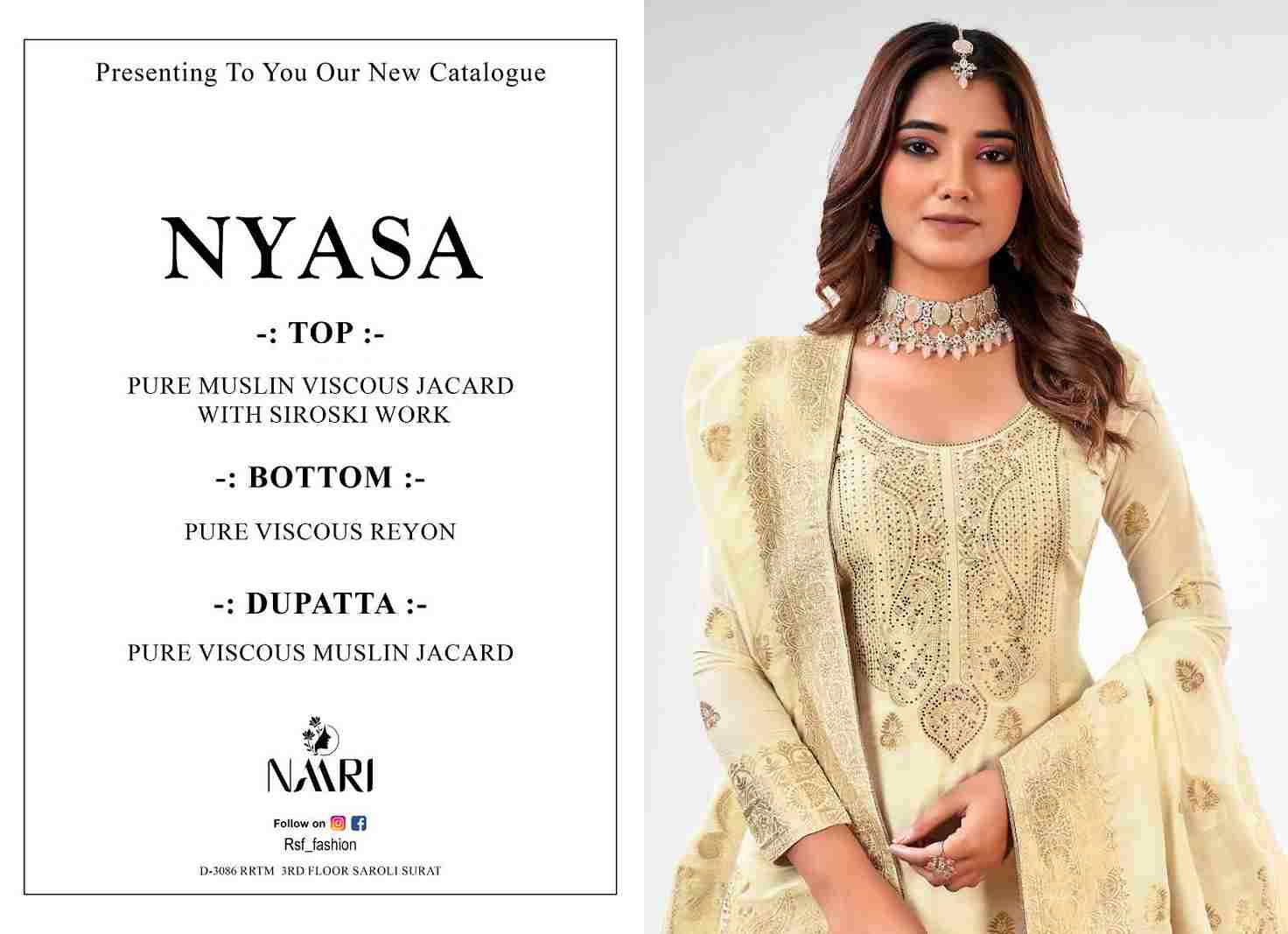 Nyasa By Naari 65001 To 65004 Series Beautiful Festive Suits Colorful Stylish Fancy Casual Wear & Ethnic Wear Muslin Viscose Jacquard Dresses At Wholesale Price