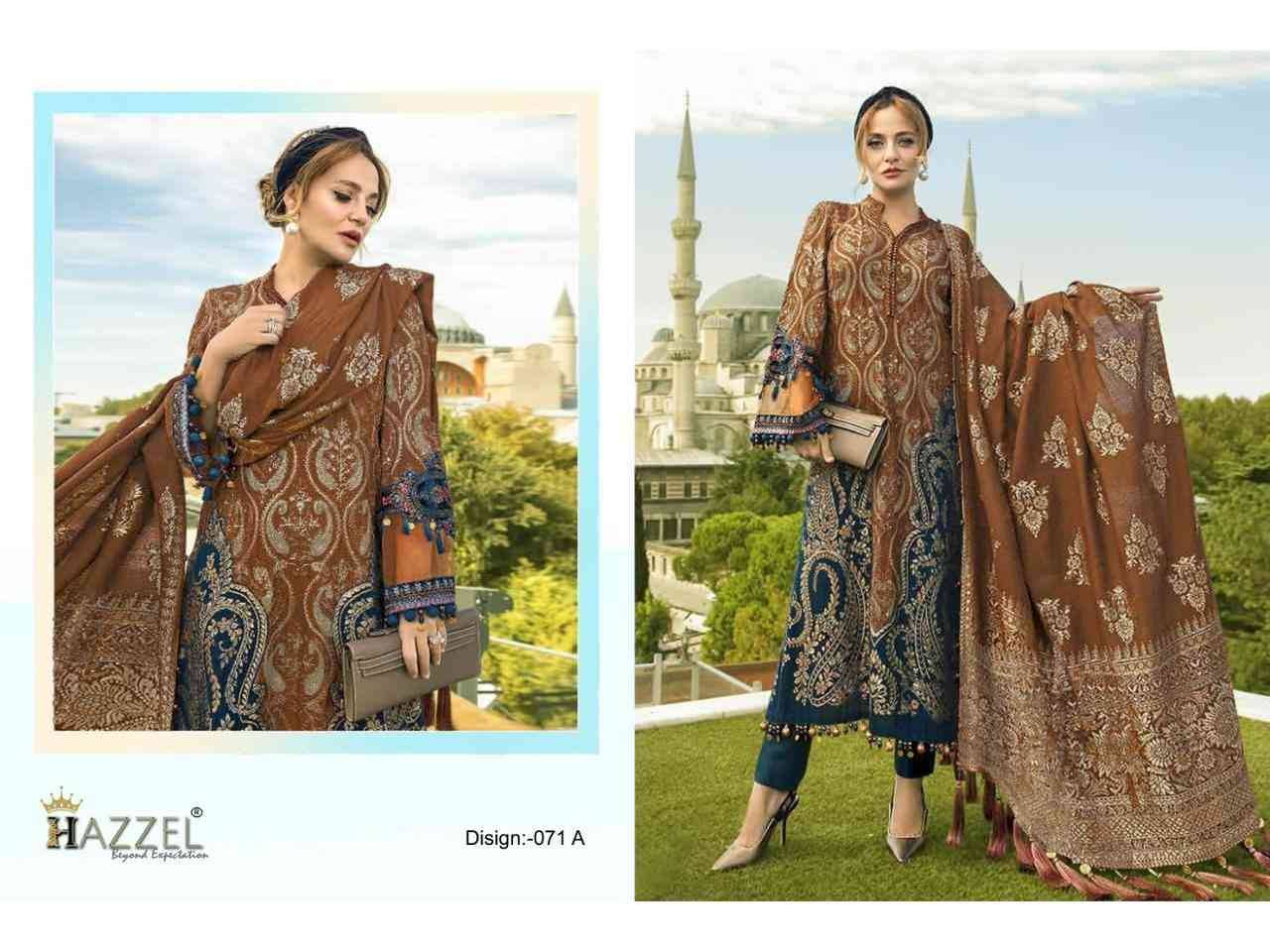 Hazzel 071 Colours By Hazzel 071-A To 071-D Series Pakistani Suits Collection Beautiful Stylish Fancy Colorful Party Wear & Occasional Wear Pure Cotton Print Dresses At Wholesale Price