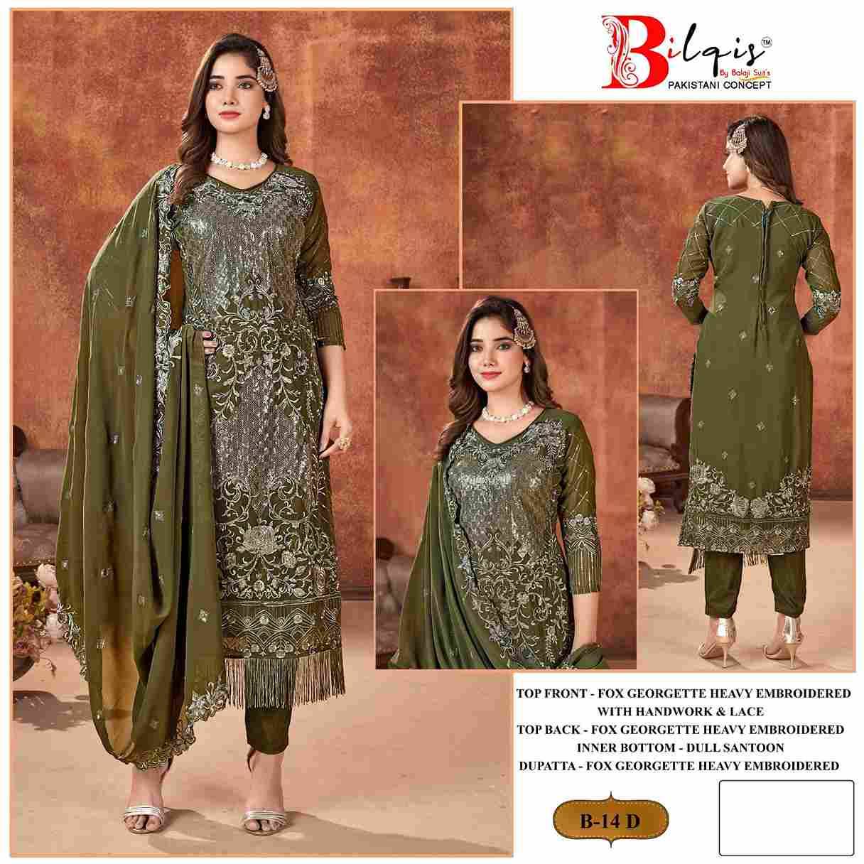 Bilqis 14 Colours By Bilqis 14-A To 14-D Series Beautiful Pakistani Suits Stylish Fancy Colorful Party Wear & Occasional Wear Faux Georgette Embroidery Dresses At Wholesale Price