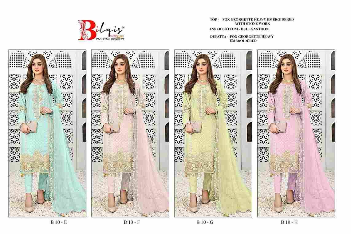 Bilqis 10 Colours By Bilqis 10-E To 10-H Series Beautiful Pakistani Suits Stylish Fancy Colorful Party Wear & Occasional Wear Faux Georgette Embroidery Dresses At Wholesale Price