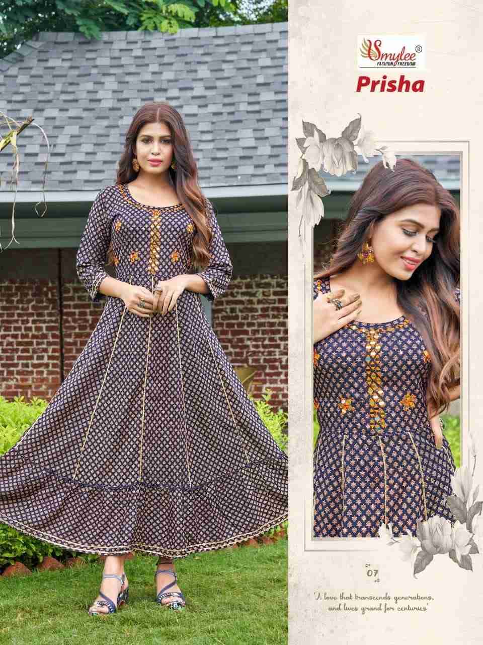Prisha By Smylee 01 To 08 Series Designer Stylish Fancy Colorful Beautiful Party Wear & Ethnic Wear Collection Rayon Print Gowns At Wholesale Price