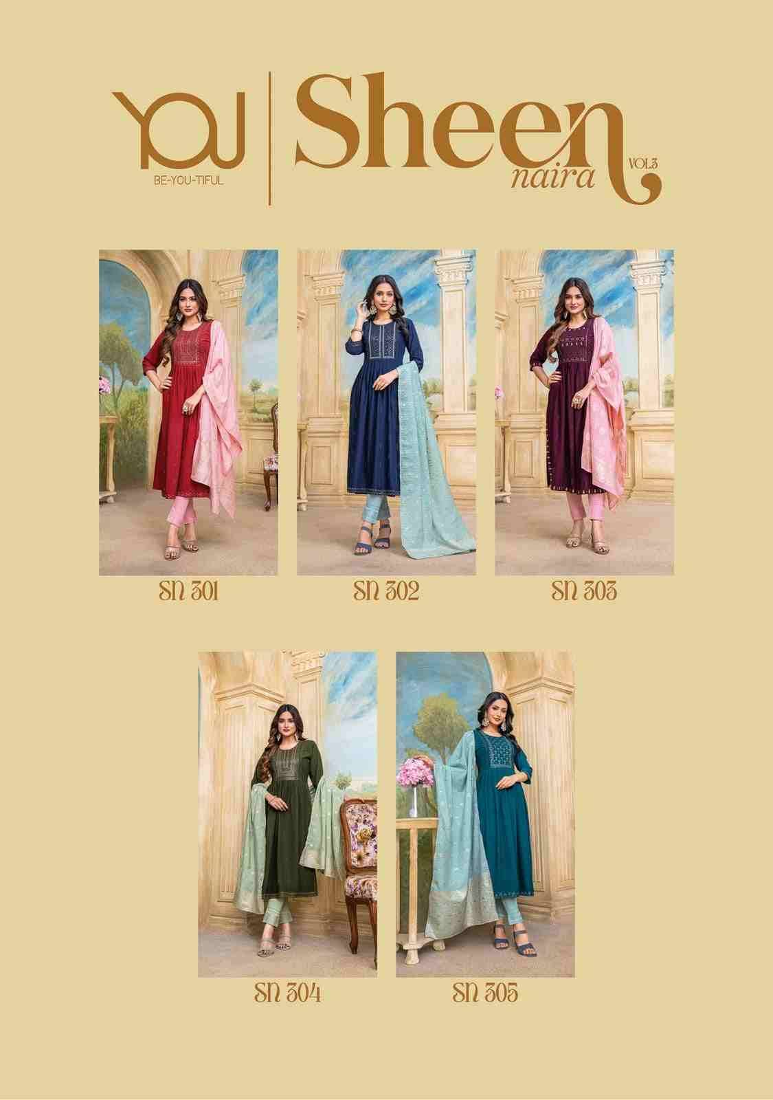 Sheen Vol-3 By You 301 To 305 Series Designer Festive Suits Beautiful Stylish Fancy Colorful Party Wear & Occasional Wear Nylon Viscose Dresses At Wholesale Price