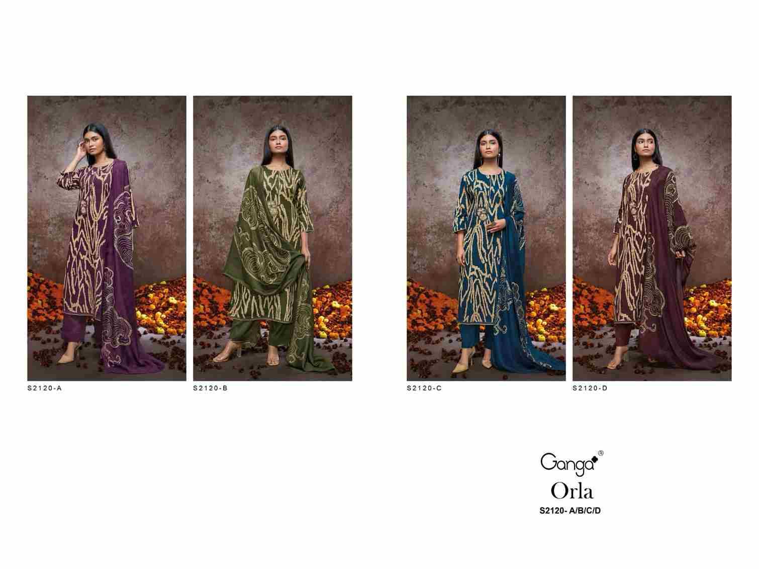 Orla-2120 By Ganga Fashion 2120-A To 2120-D Series Beautiful Festive Suits Colorful Stylish Fancy Casual Wear & Ethnic Wear Cotton Silk Dresses At Wholesale Price