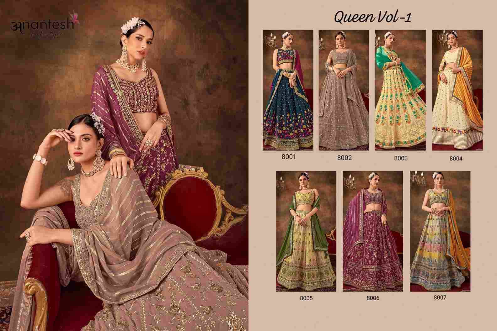 Queen Vol-1 By Anantesh 8001 To 8007 Series Bridal Wear Collection Beautiful Stylish Colorful Fancy Party Wear & Occasional Wear Georgette/Organza Lehengas At Wholesale Price